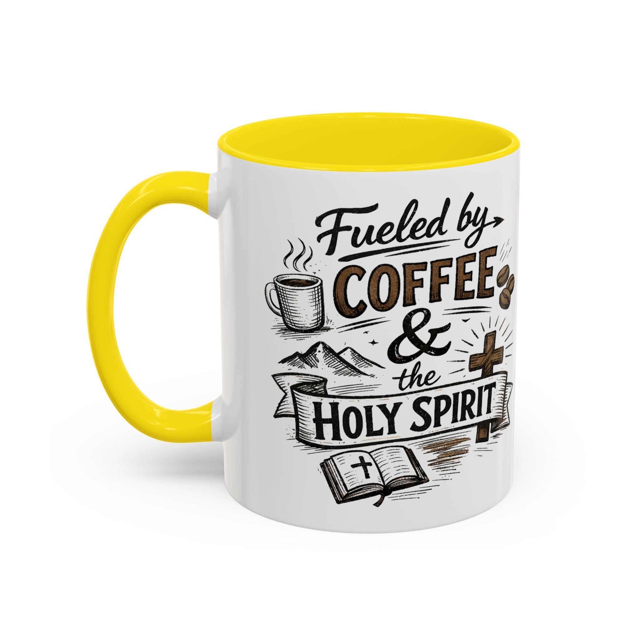 Fueled By Coffee And The Holy Spirit Accent Coffee Mug (11oz)