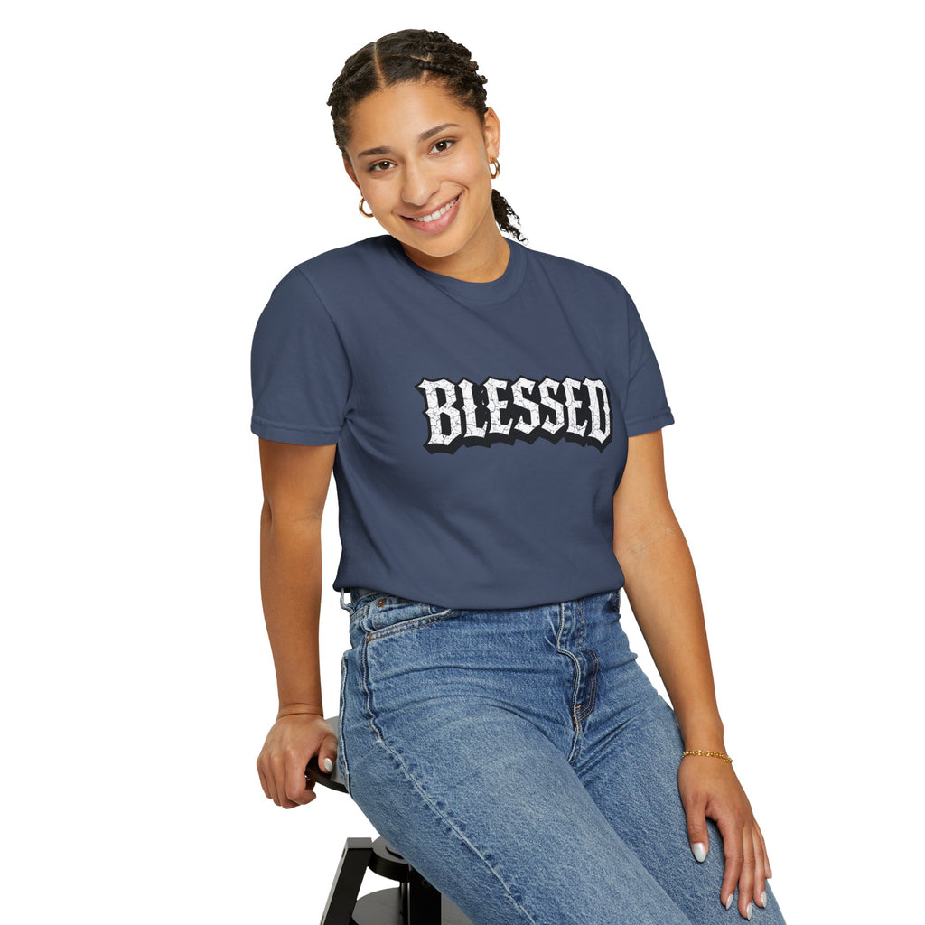 Blessed Script T-shirt | Garment-Dyed Casual Tee | Unisex T-shirt
