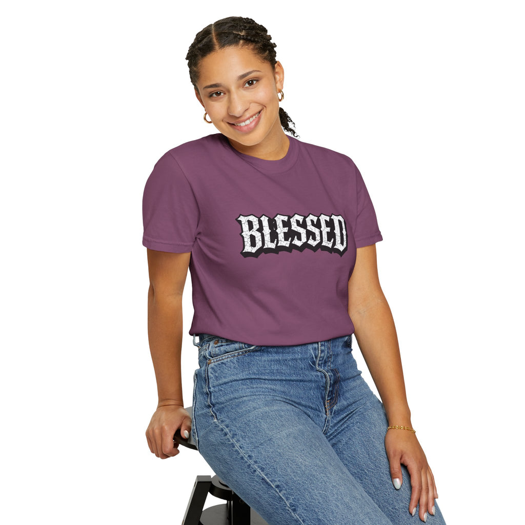 Blessed Script T-shirt | Garment-Dyed Casual Tee | Unisex T-shirt