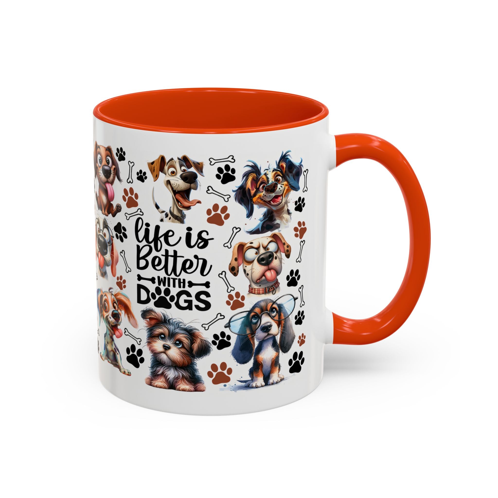Dog Lover - "Life is Better with Dogs" Colourful Paw Print Ceramic Mug 11oz
