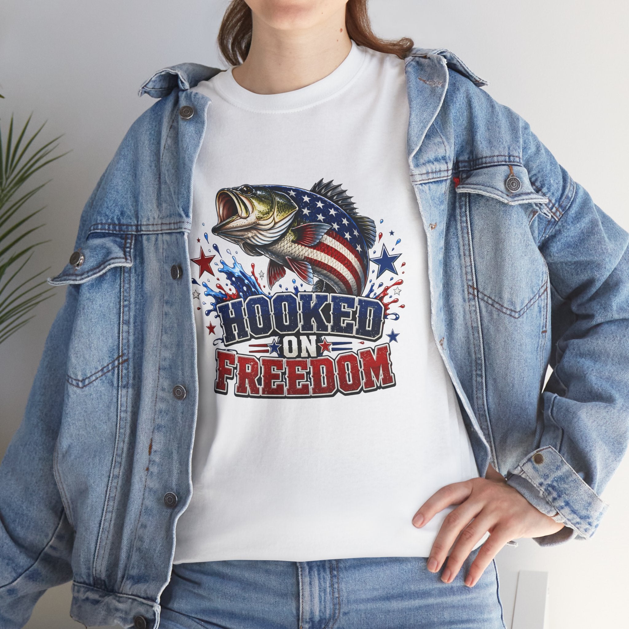 Hooked on Freedom Fishing T-Shirt — Patriotic Bass Graphic Tee