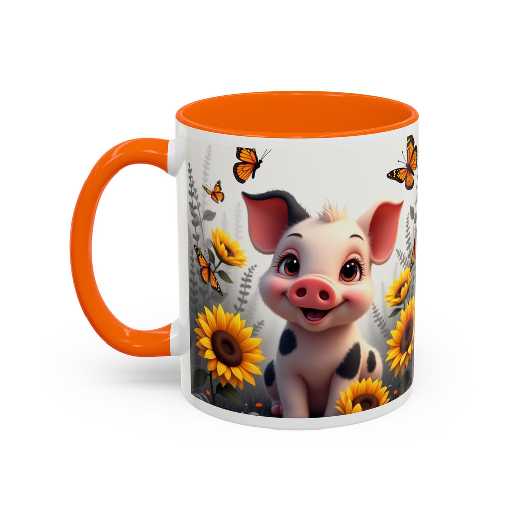 Cute Piglet, Sunflower & Monarch Butterflies Accent Coffee Mug
