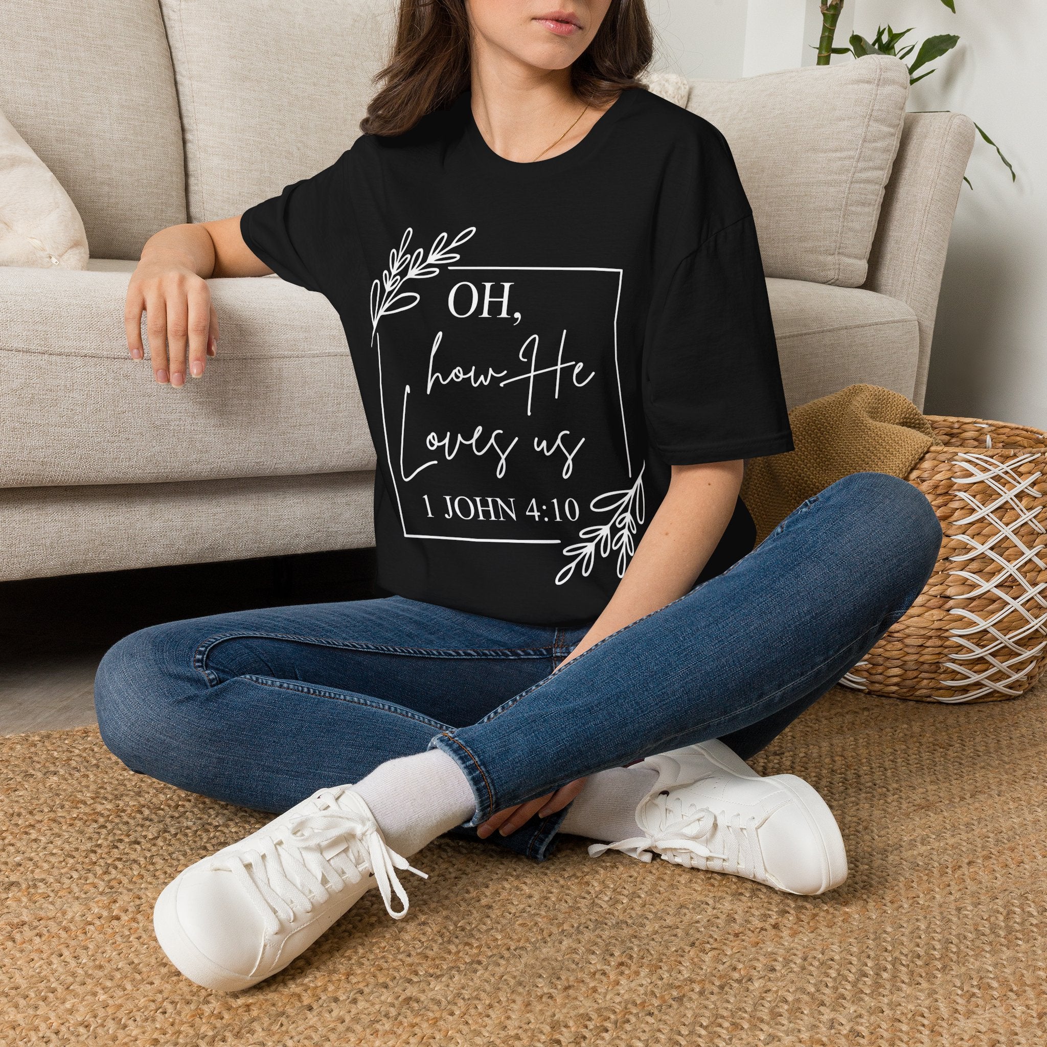 Oh How He Loves Us T-Shirt | 1 John 4:10 | Unisex Softstyle Christian T-shirt