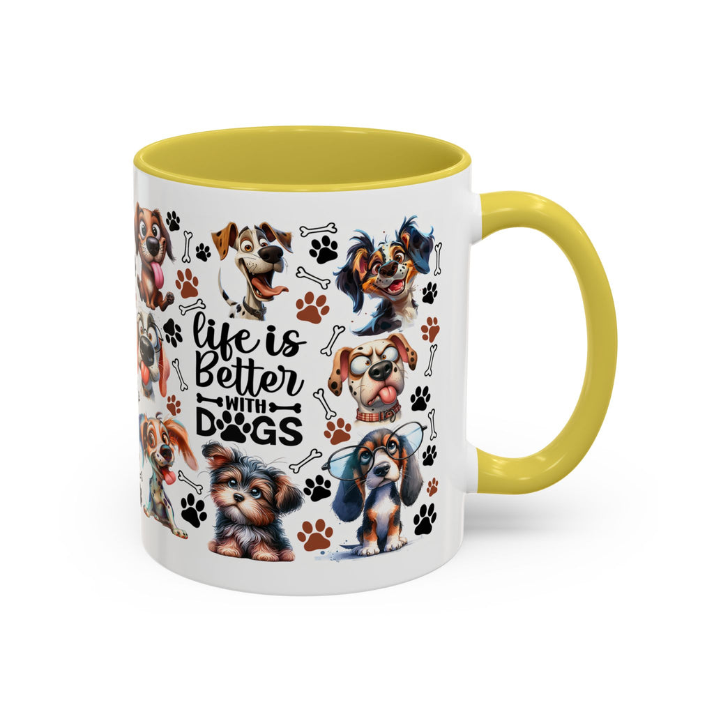 Dog Lover - "Life is Better with Dogs" Colourful Paw Print Ceramic Mug 11oz