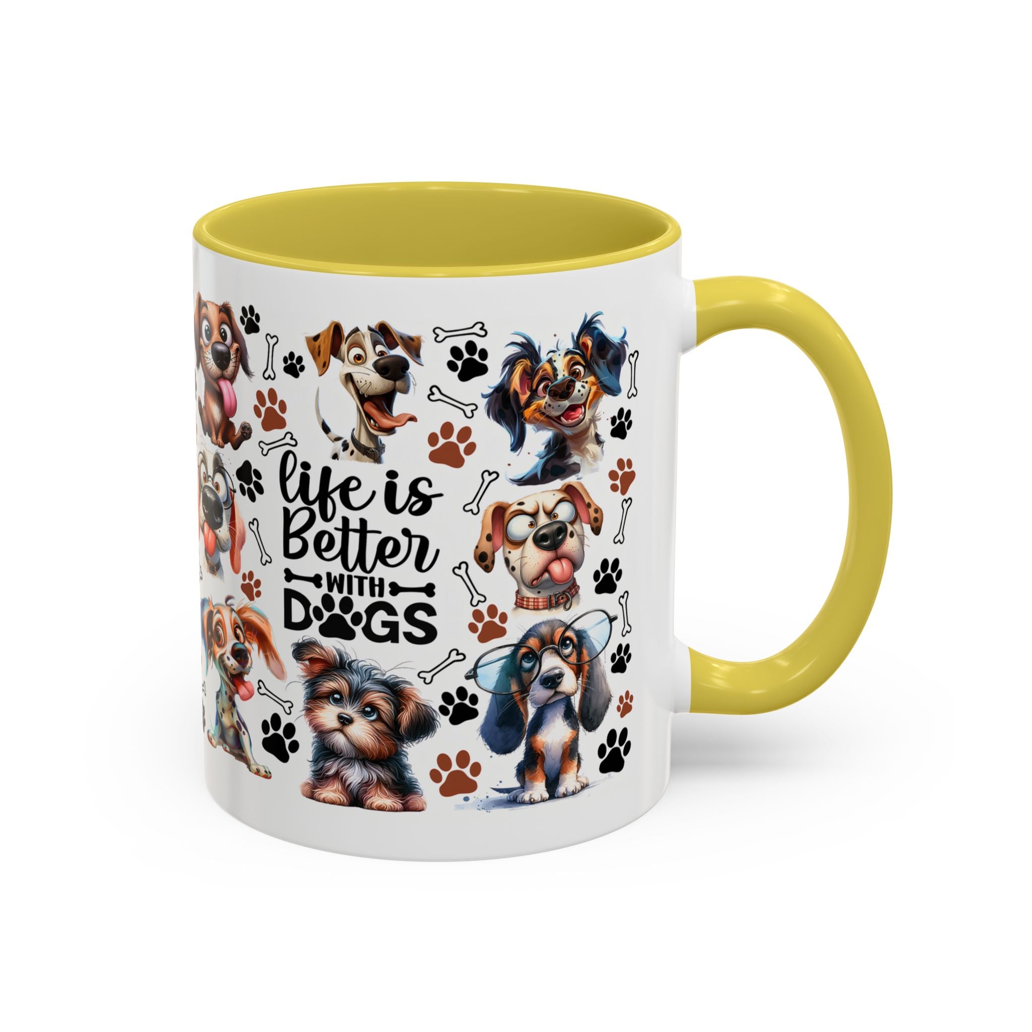 Dog Lover - "Life is Better with Dogs" Colourful Paw Print Ceramic Mug 11oz