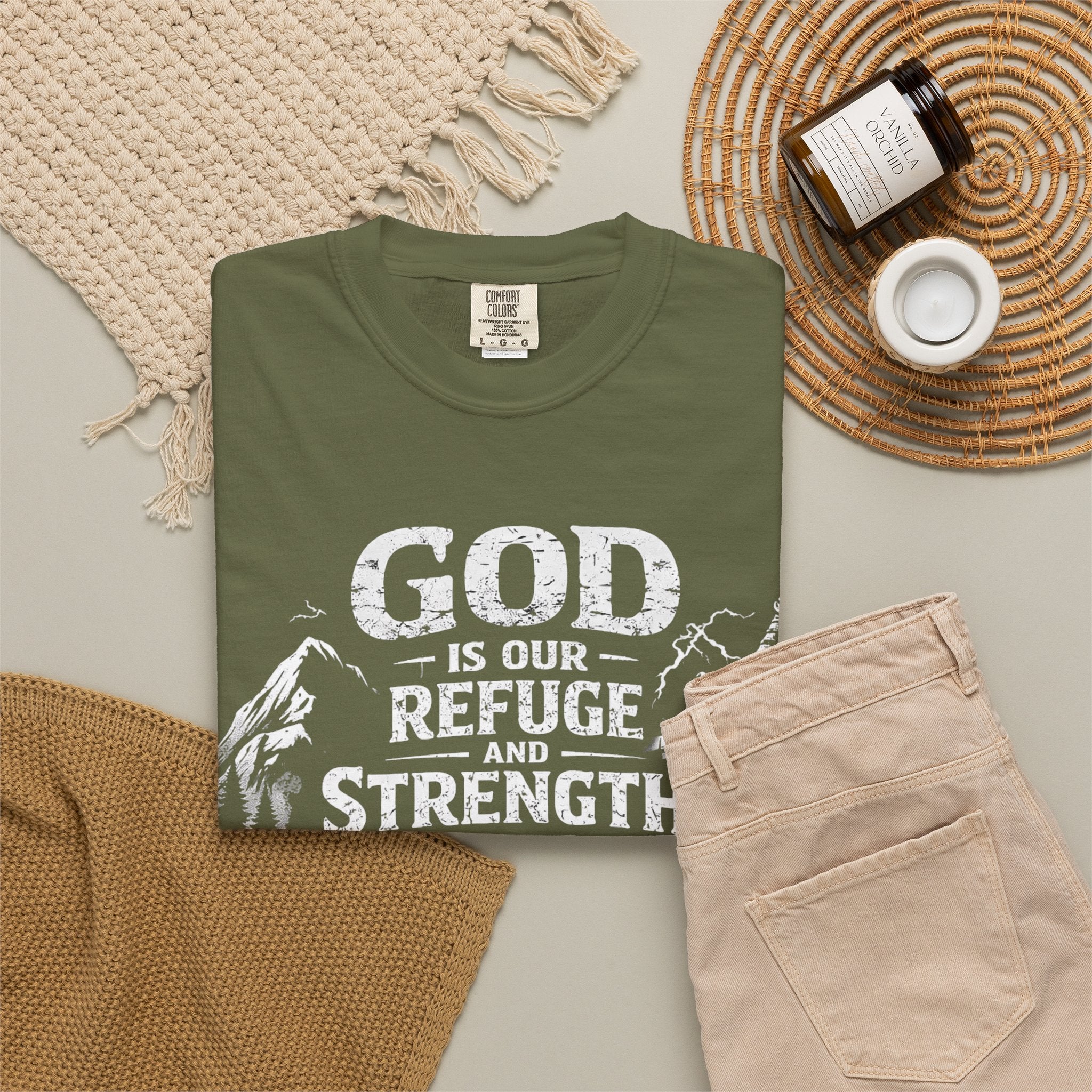Christian T-Shirt Psalm 46:1 | God Is Our Refuge Shirt | Faith-Based Tee | Comfort Colors 1717 | Christian Gift | Unisex Tee | Women | Men