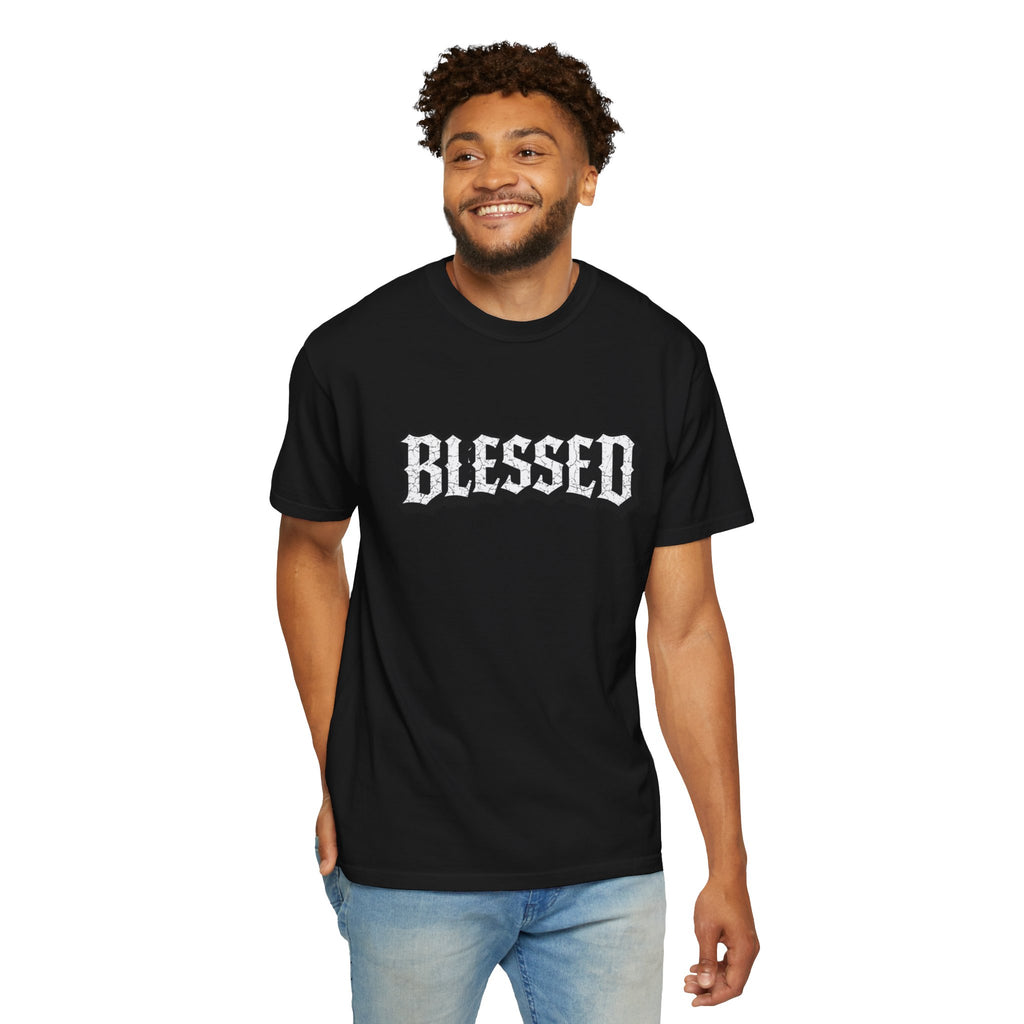 Blessed Script T-shirt | Garment-Dyed Casual Tee | Unisex T-shirt