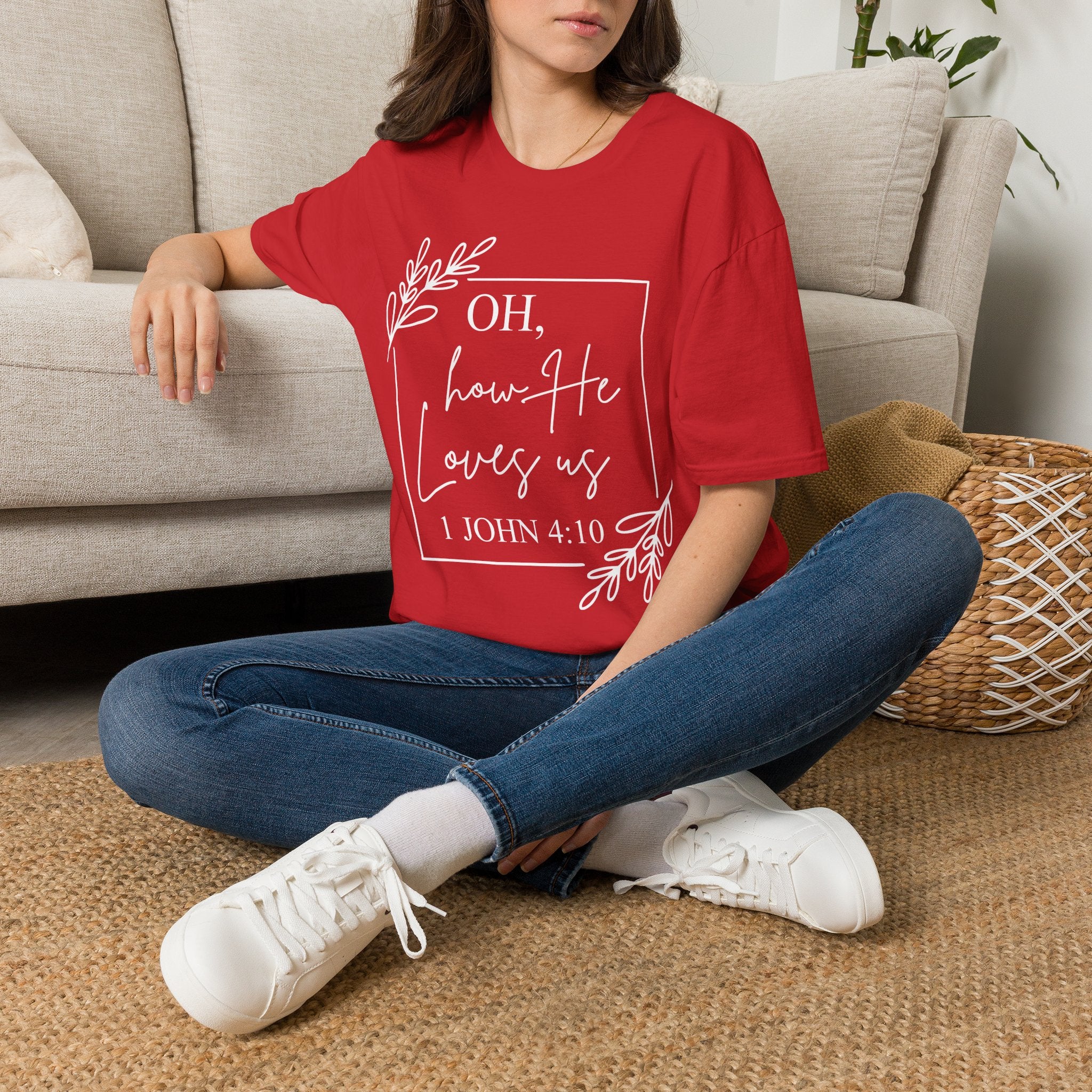 Oh How He Loves Us T-Shirt | 1 John 4:10 | Unisex Softstyle Christian T-shirt