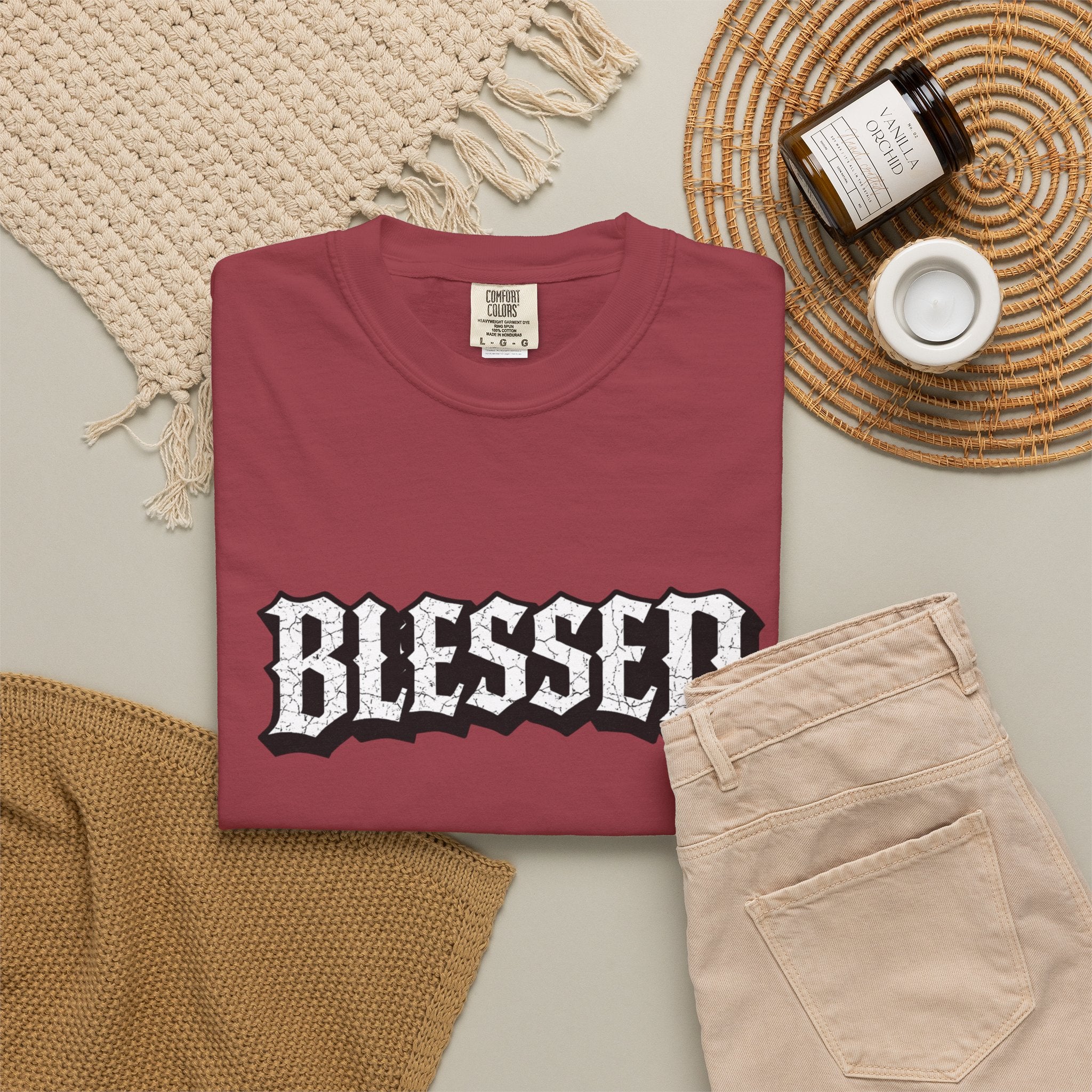 Blessed Script T-shirt | Garment-Dyed Casual Tee | Unisex T-shirt