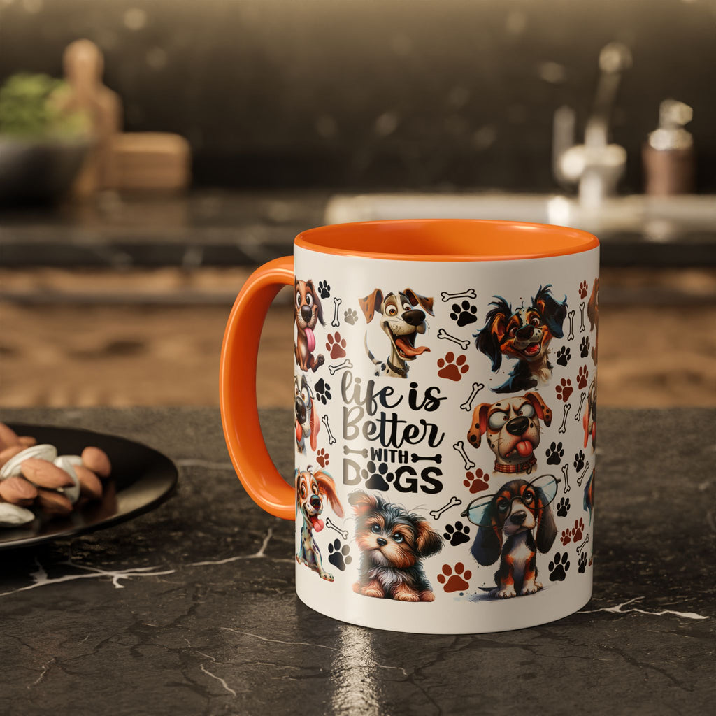 Dog Lover - "Life is Better with Dogs" Colourful Paw Print Ceramic Mug 11oz