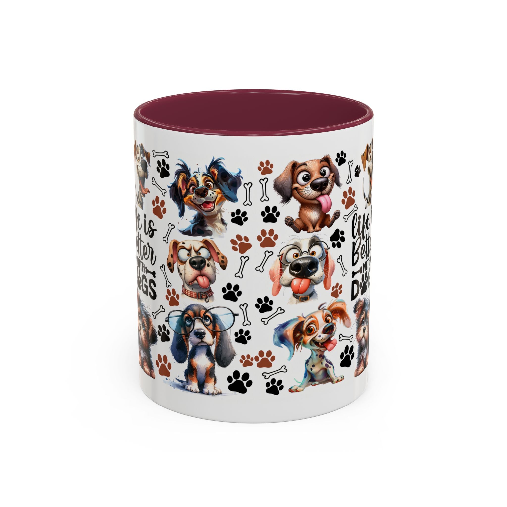 Dog Lover - "Life is Better with Dogs" Colourful Paw Print Ceramic Mug 11oz