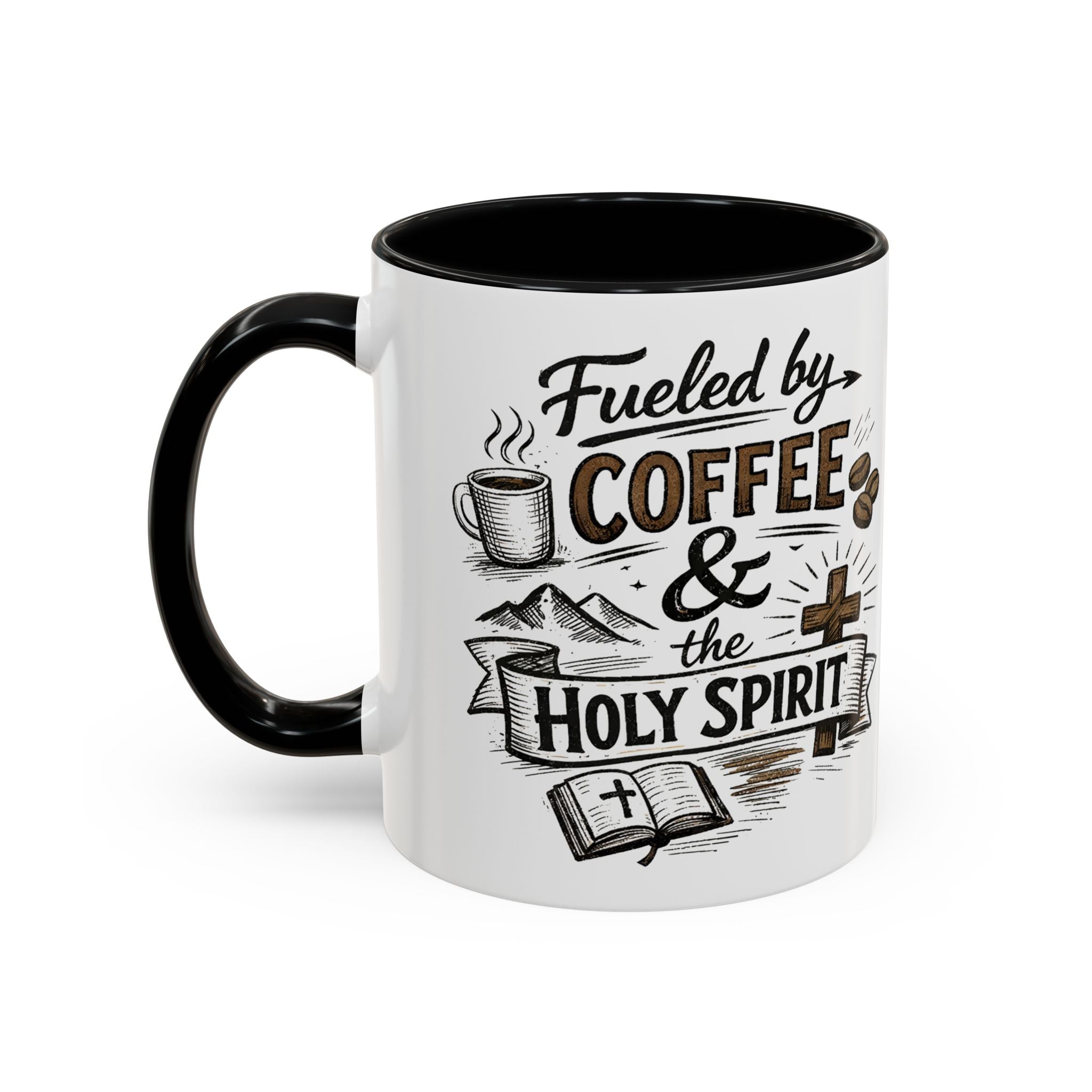 Fueled By Coffee And The Holy Spirit Accent Coffee Mug (11oz)