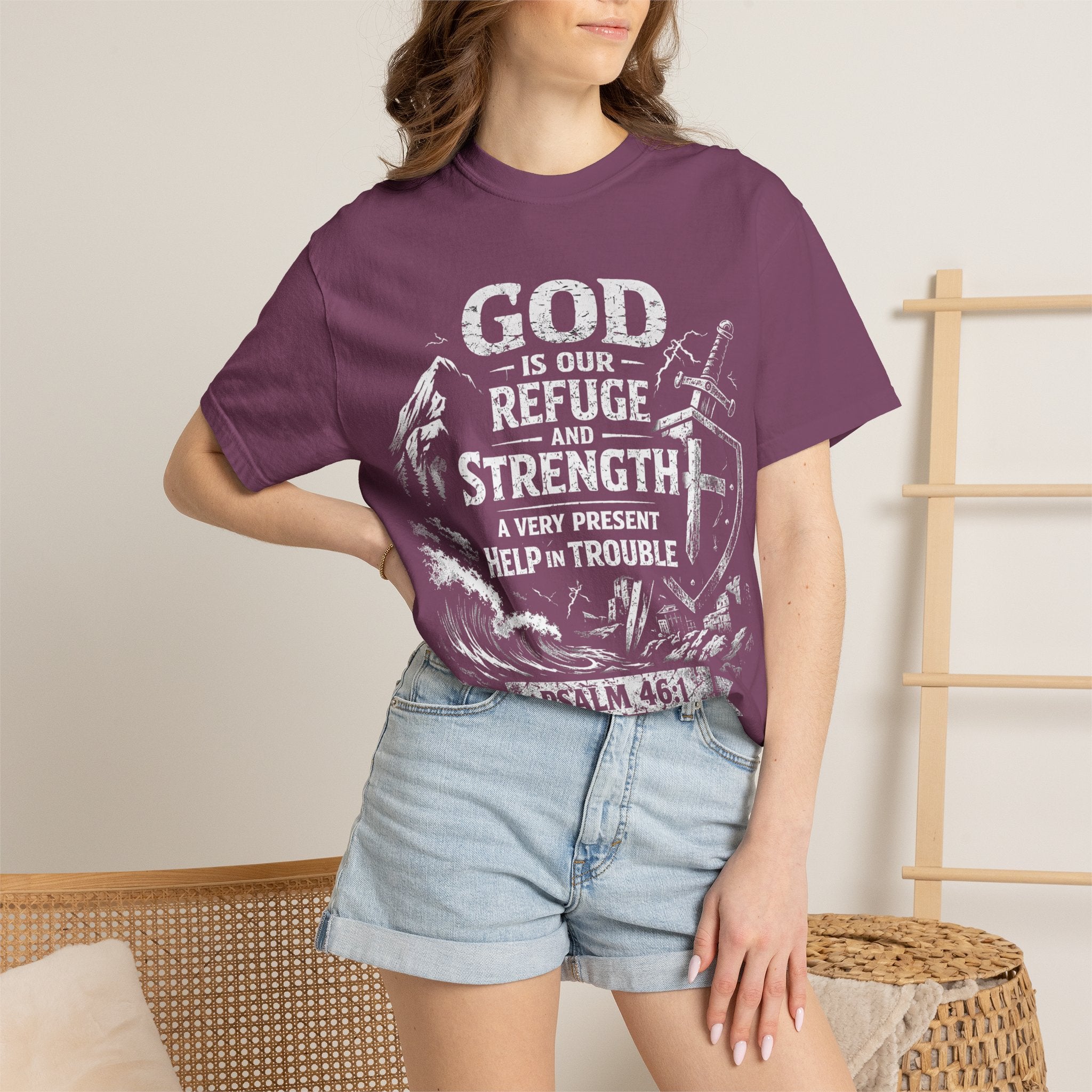 Christian T-Shirt Psalm 46:1 | God Is Our Refuge Shirt | Faith-Based Tee | Comfort Colors 1717 | Christian Gift | Unisex Tee | Women | Men