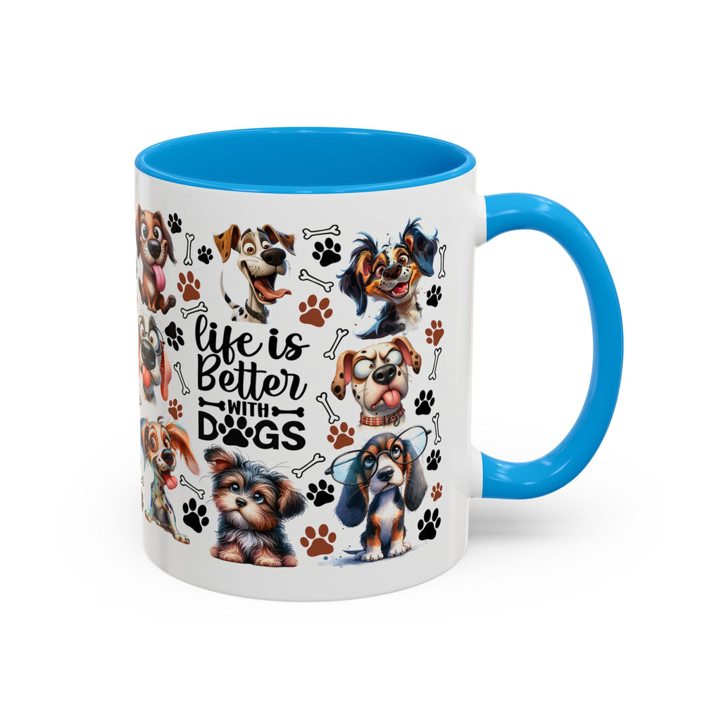 Dog Lover - "Life is Better with Dogs" Colourful Paw Print Ceramic Mug 11oz