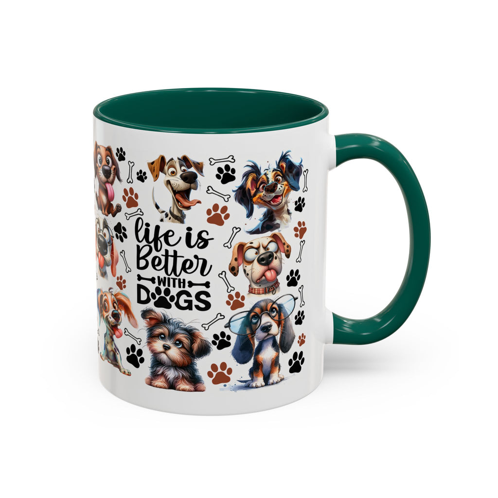 Dog Lover - "Life is Better with Dogs" Colourful Paw Print Ceramic Mug 11oz