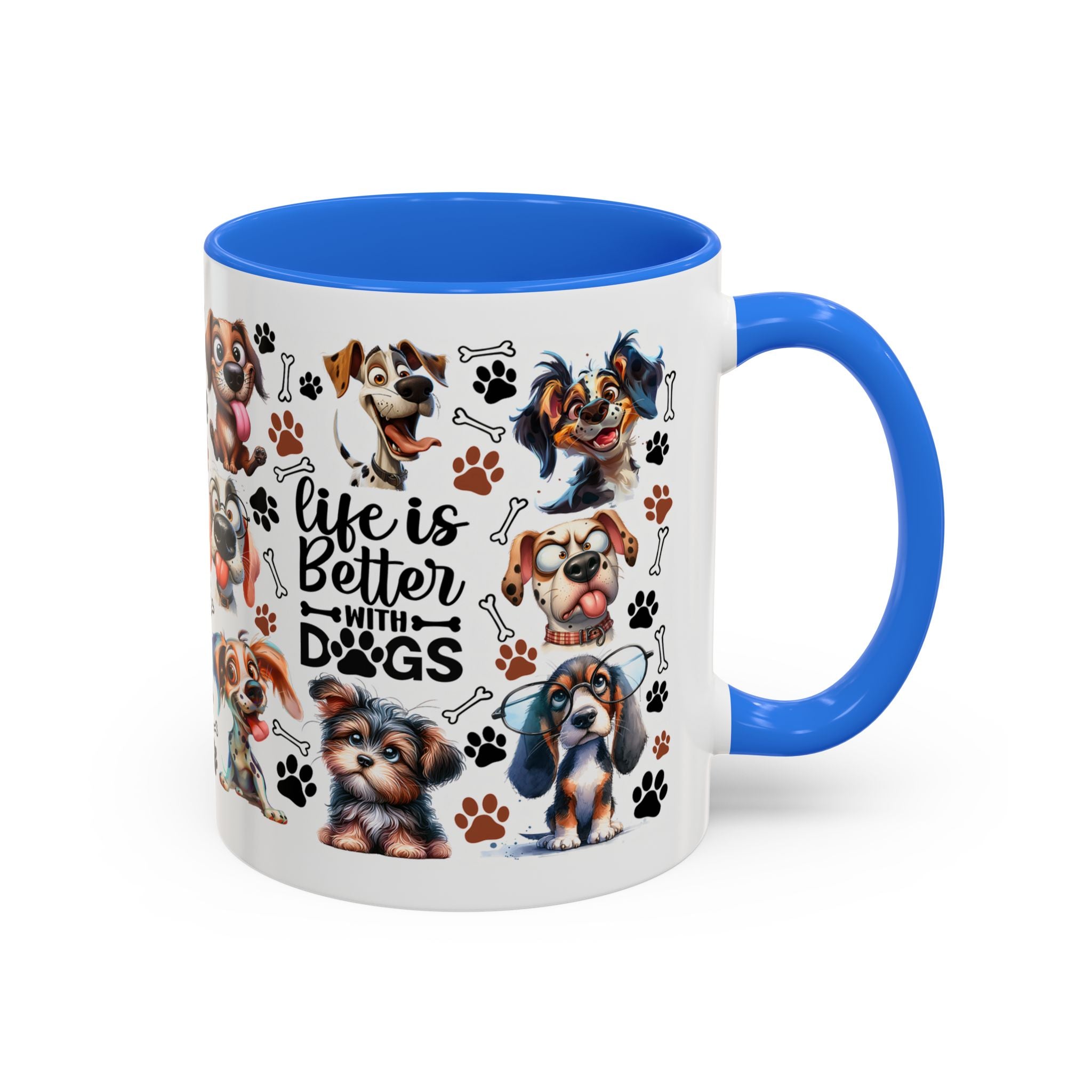 Dog Lover - "Life is Better with Dogs" Colourful Paw Print Ceramic Mug 11oz