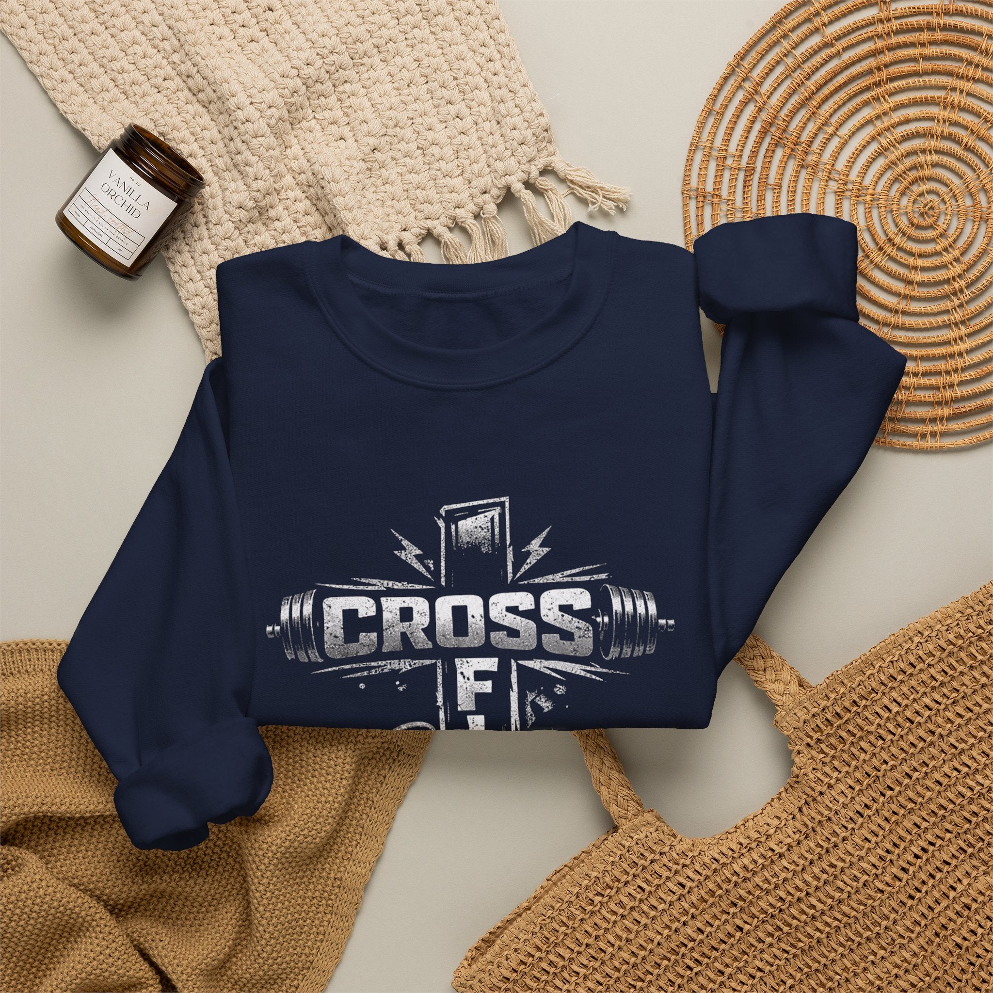 CrossFit Cross Graphic Sweatshirt | Barbell, Kettlebell, Bible Verse