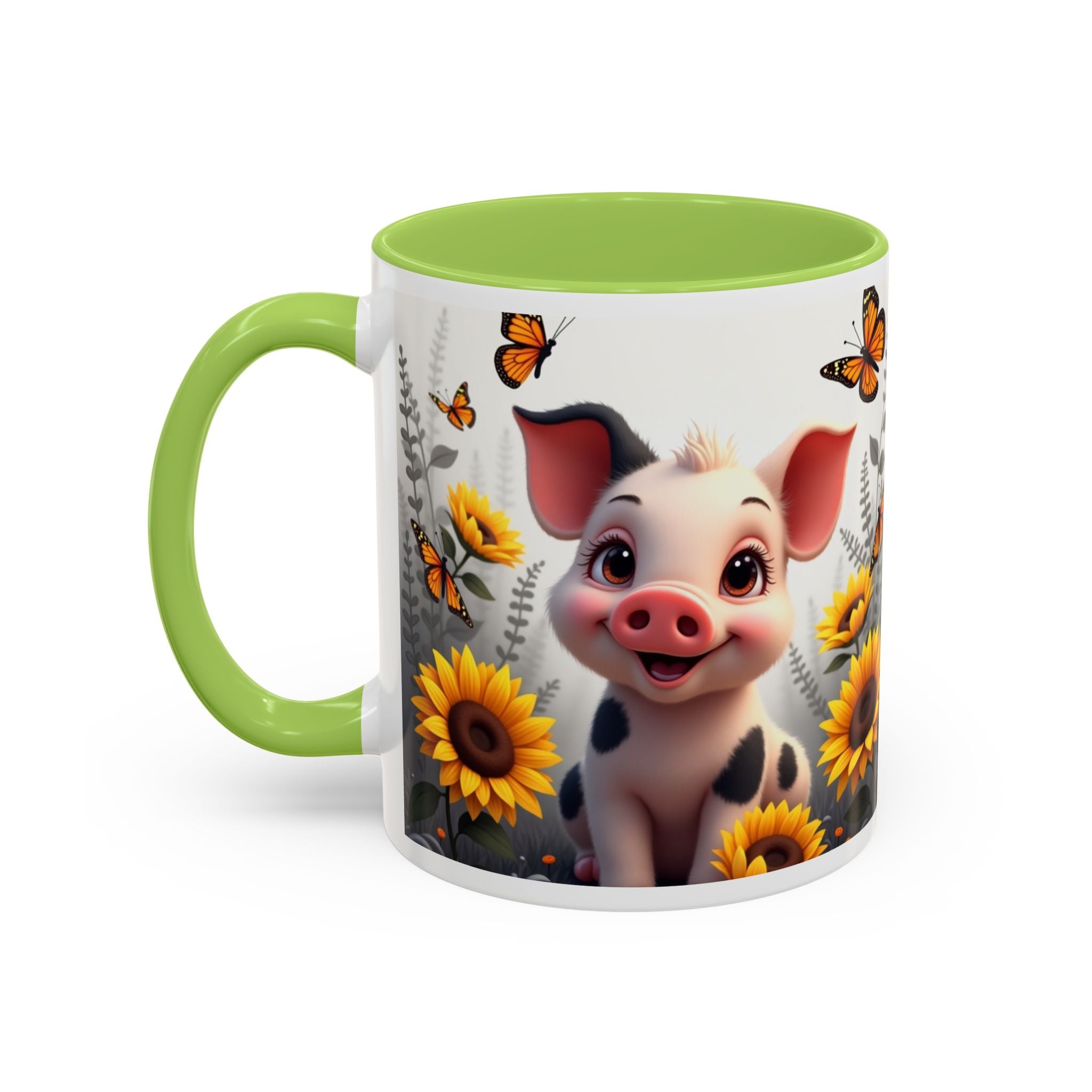 Cute Piglet, Sunflower & Monarch Butterflies Accent Coffee Mug