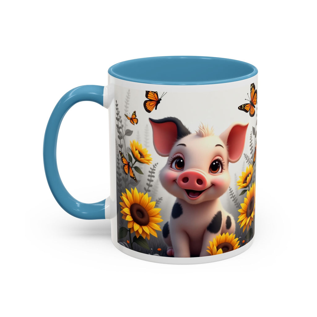 Cute Piglet, Sunflower & Monarch Butterflies Accent Coffee Mug