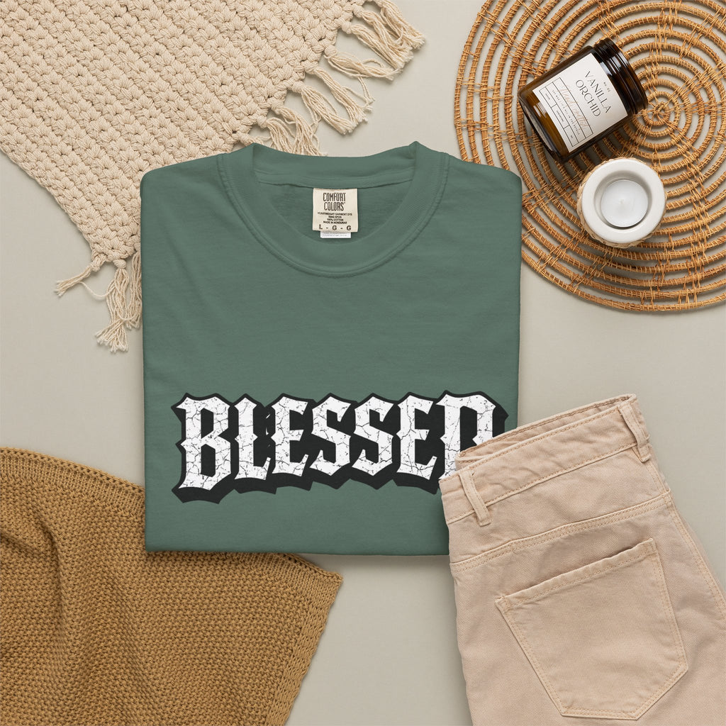 Blessed Script T-shirt | Garment-Dyed Casual Tee | Unisex T-shirt