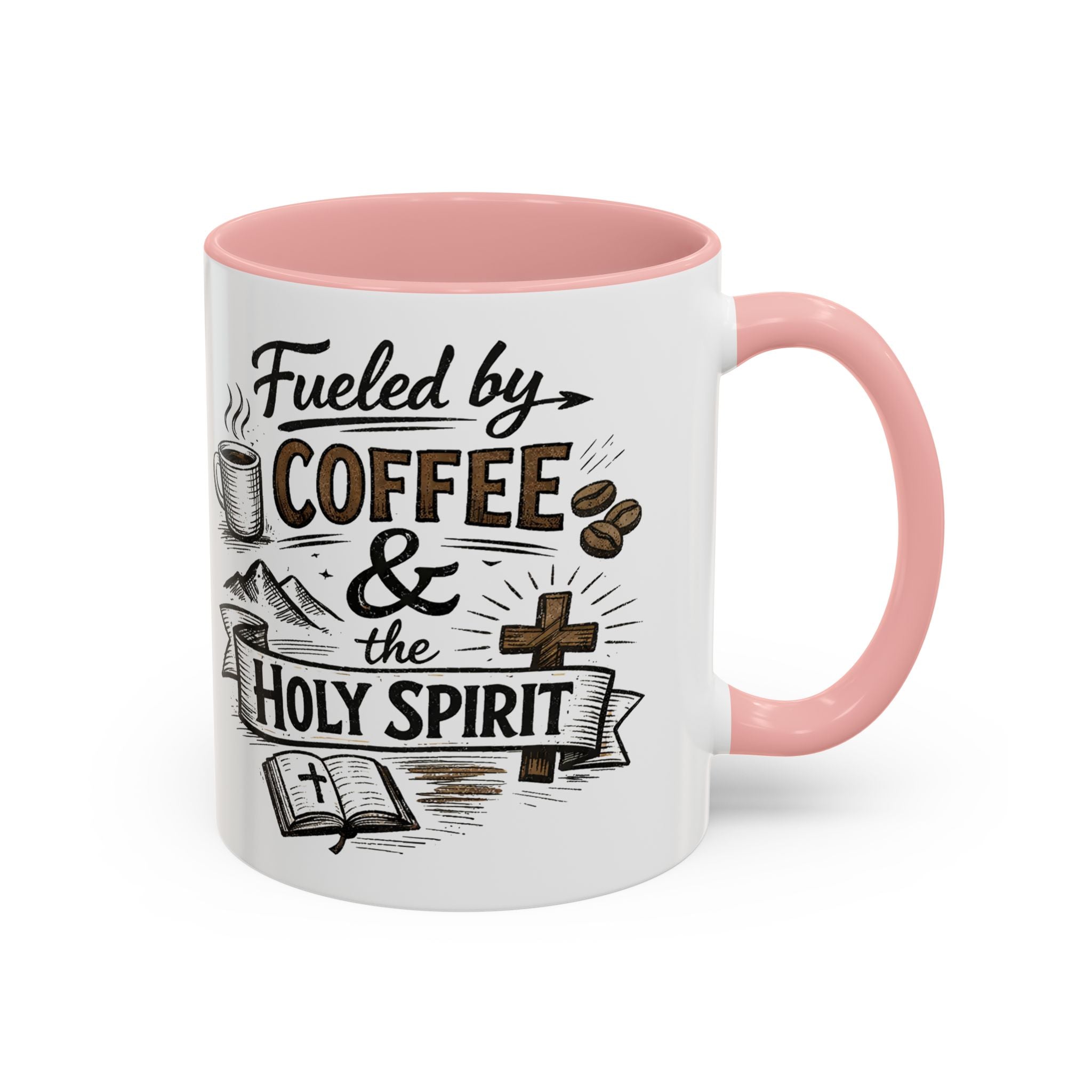 Fueled By Coffee And The Holy Spirit Accent Coffee Mug (11oz)