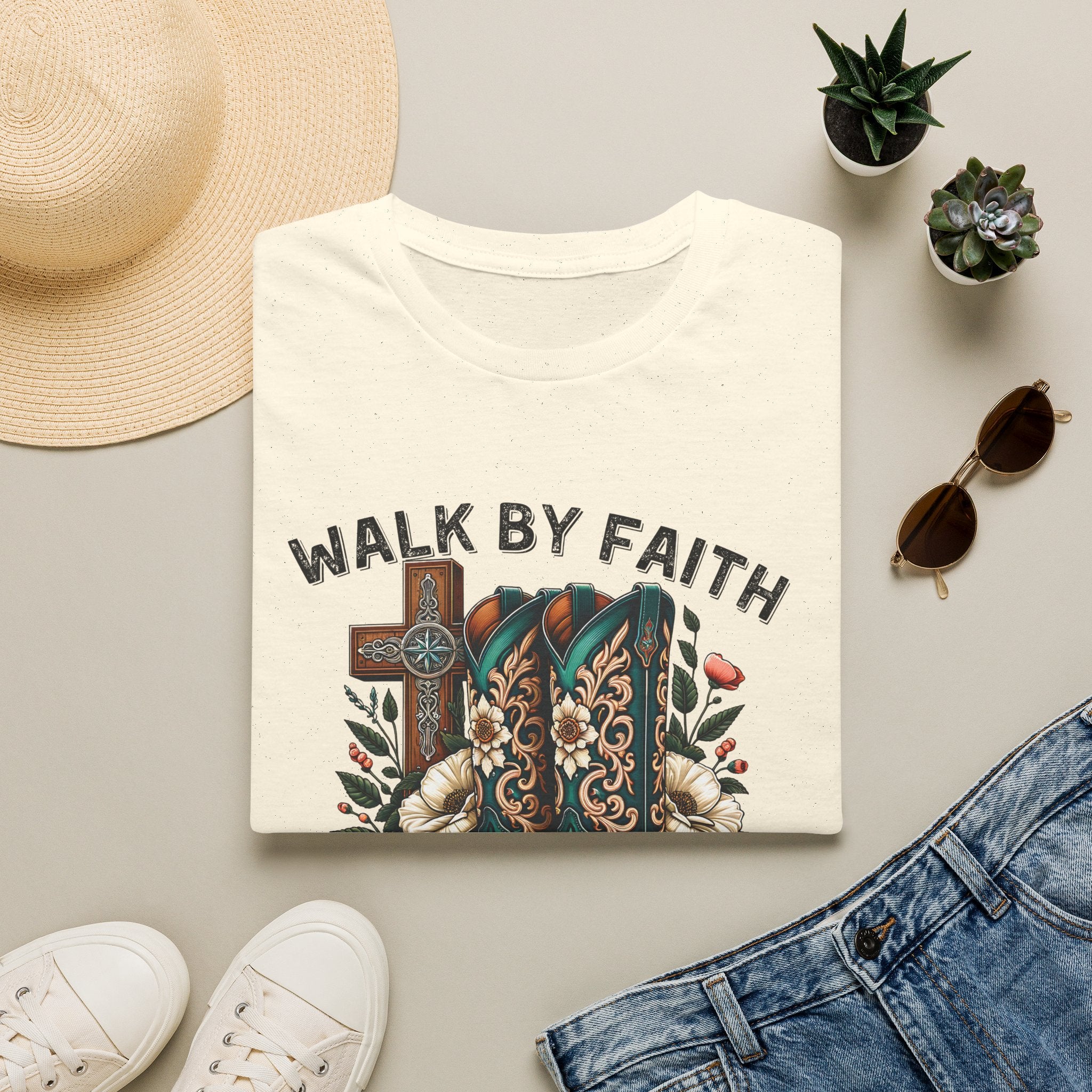 Walk By Faith Cowboy Boots T-Shirt — 'Walk By Faith' Christian Western Tee