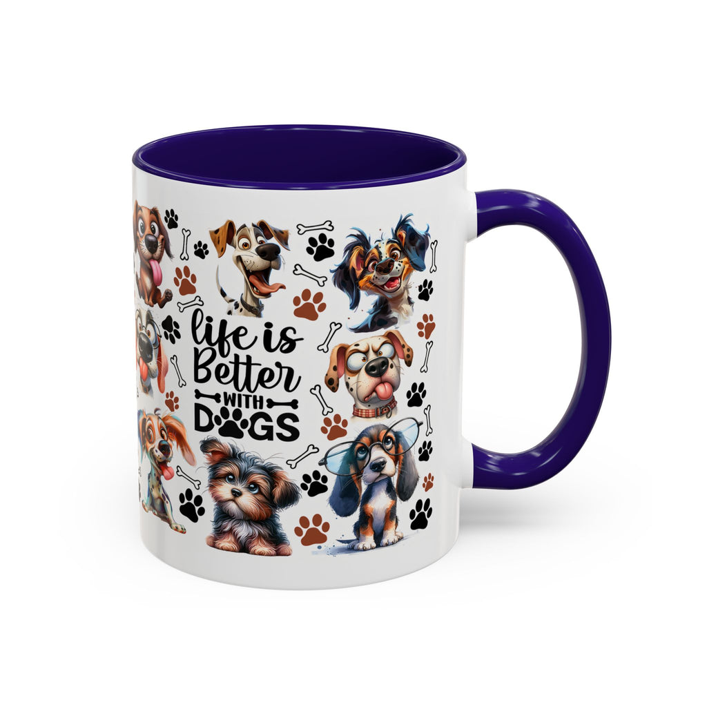 Dog Lover - "Life is Better with Dogs" Colourful Paw Print Ceramic Mug 11oz