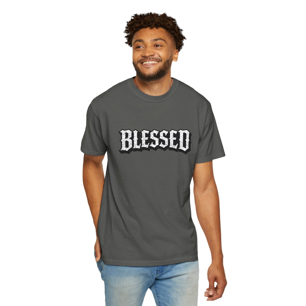 Blessed Script T-shirt | Garment-Dyed Casual Tee | Unisex T-shirt