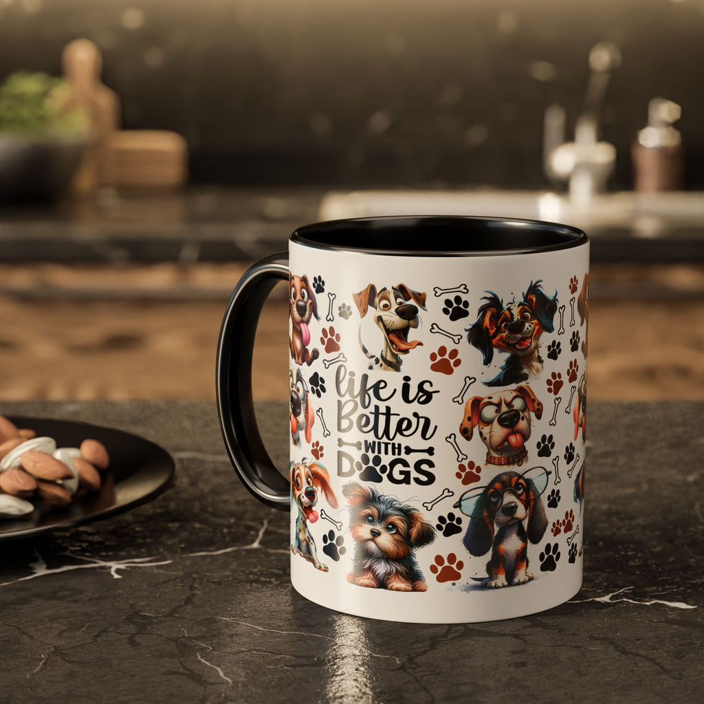Dog Lover - "Life is Better with Dogs" Colourful Paw Print Ceramic Mug 11oz