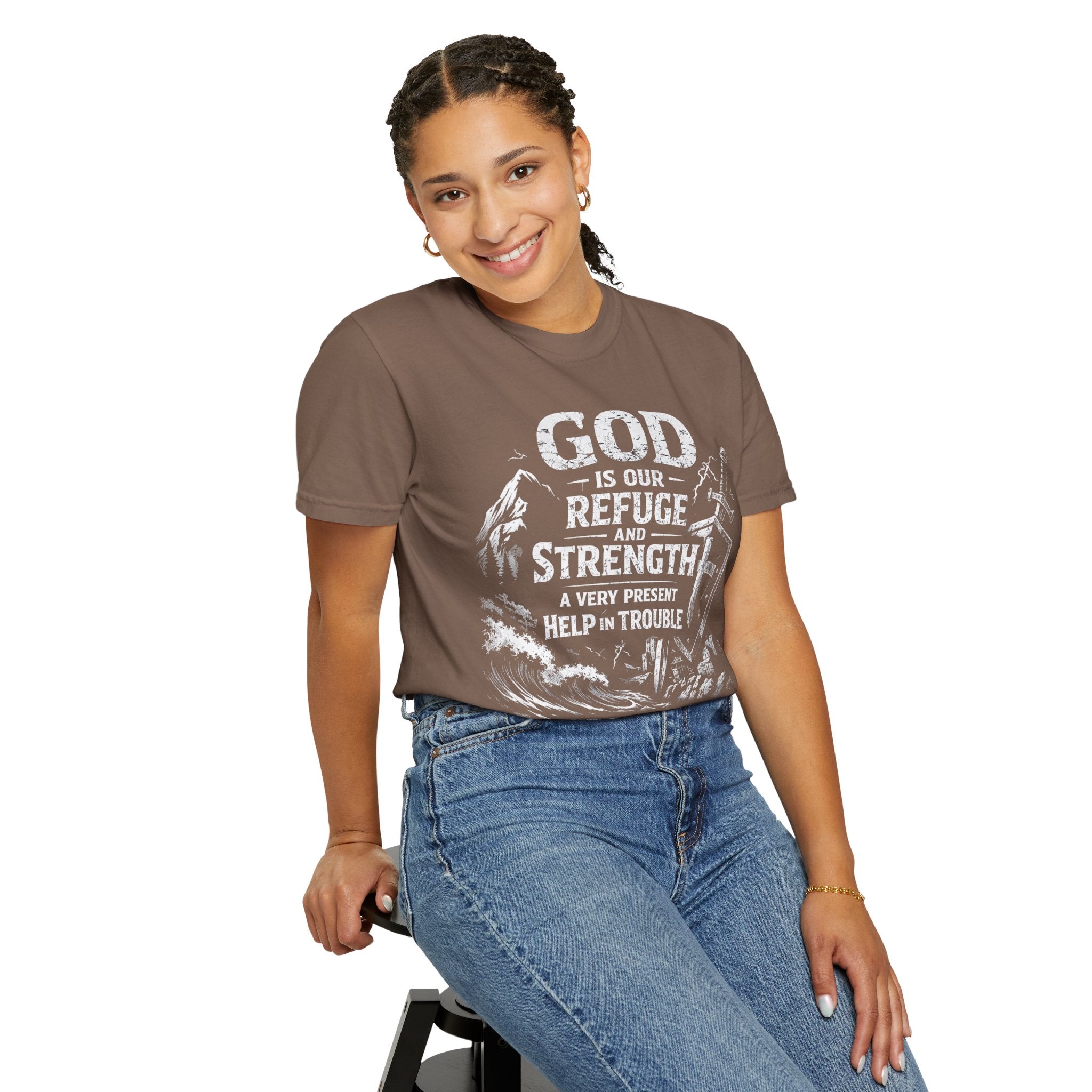 Christian T-Shirt Psalm 46:1 | God Is Our Refuge Shirt | Faith-Based Tee | Comfort Colors 1717 | Christian Gift | Unisex Tee | Women | Men