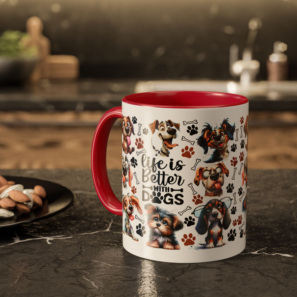 Dog Lover - "Life is Better with Dogs" Colourful Paw Print Ceramic Mug 11oz