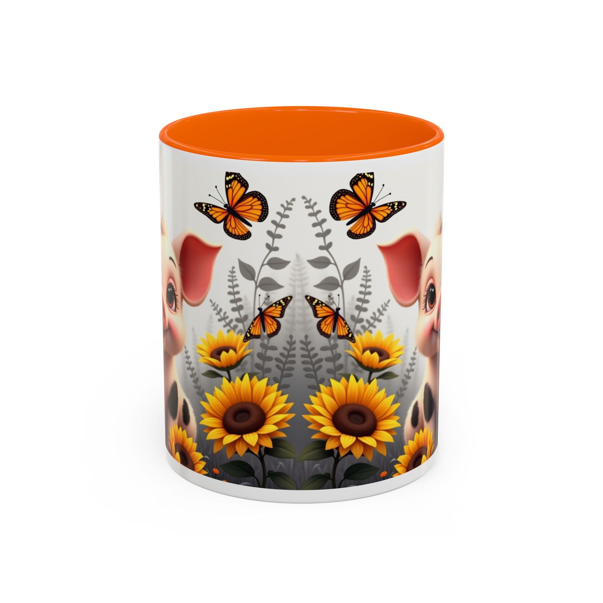 Cute Piglet, Sunflower & Monarch Butterflies Accent Coffee Mug
