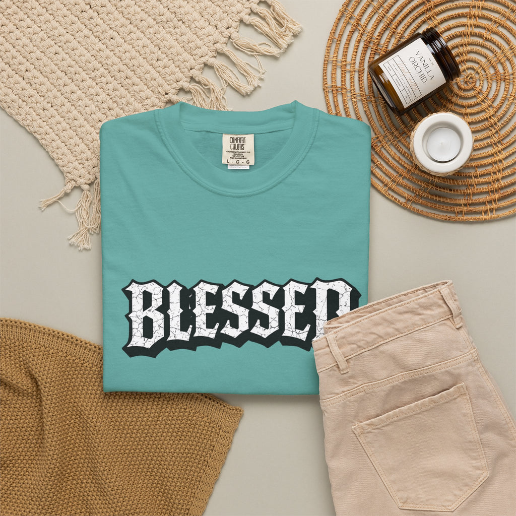 Blessed Script T-shirt | Garment-Dyed Casual Tee | Unisex T-shirt