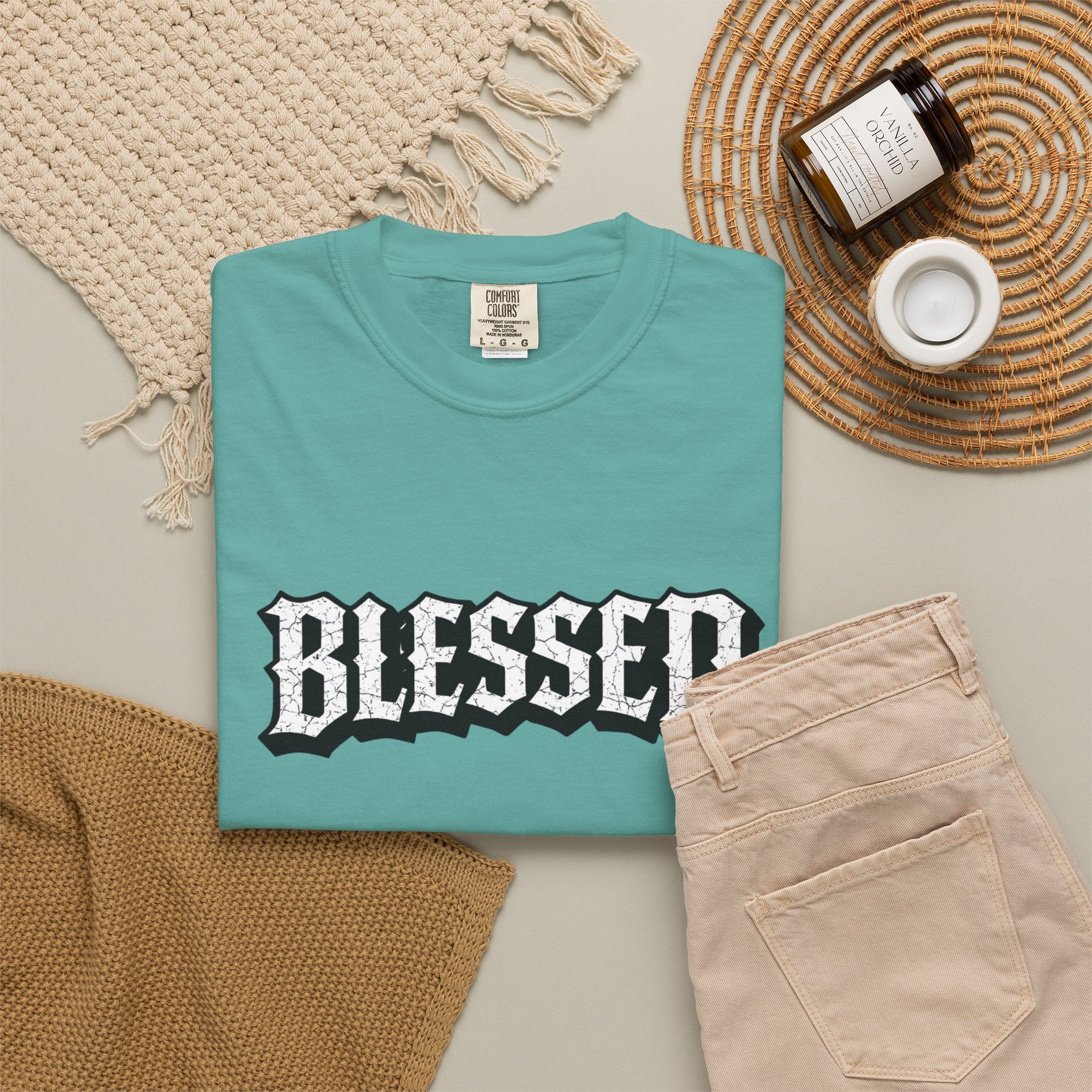 Blessed Script T-shirt | Garment-Dyed Casual Tee | Unisex T-shirt