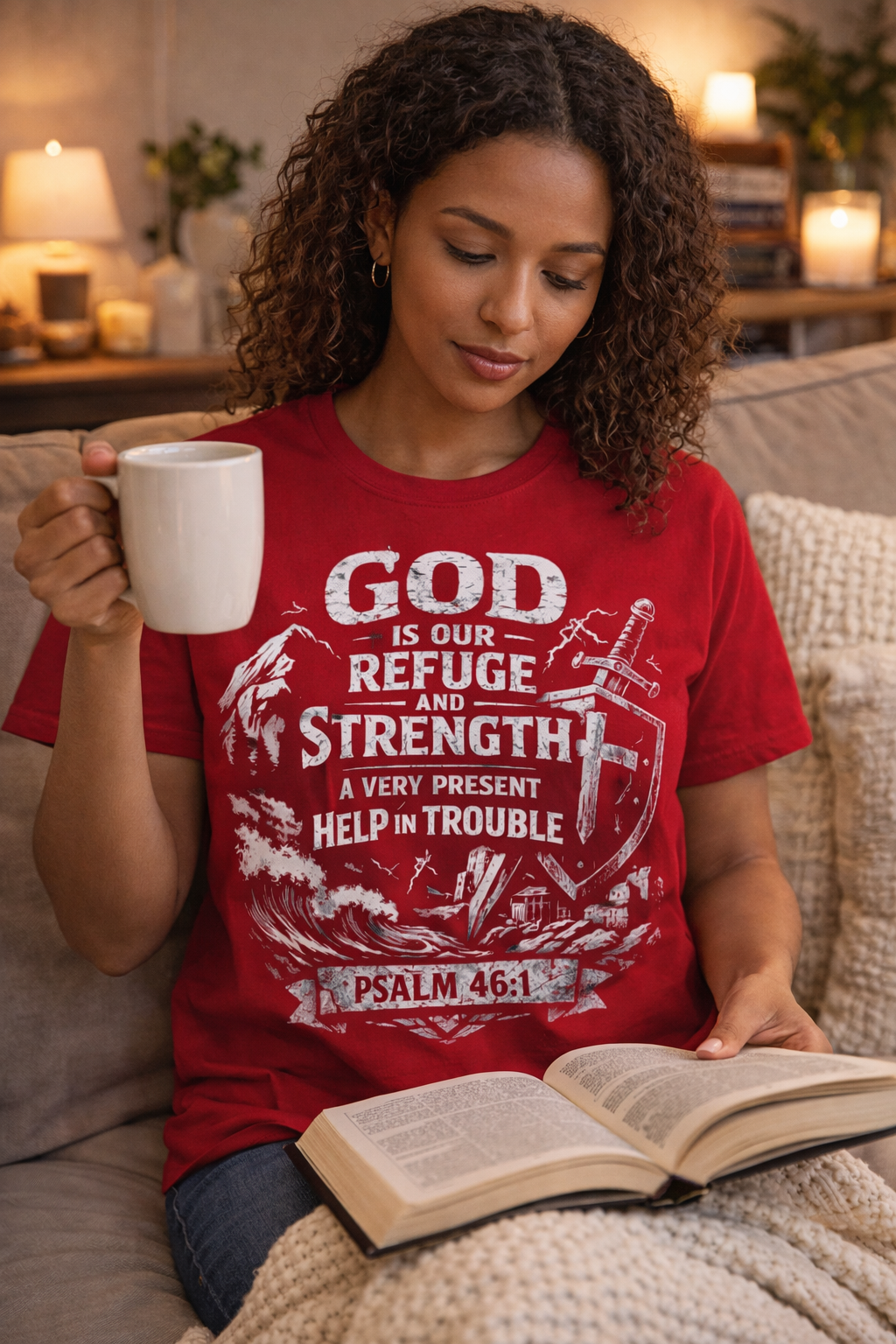 Christian T-Shirt Psalm 46:1 | God Is Our Refuge Shirt | Faith-Based Tee | Comfort Colors 1717 | Christian Gift | Unisex Tee | Women | Men
