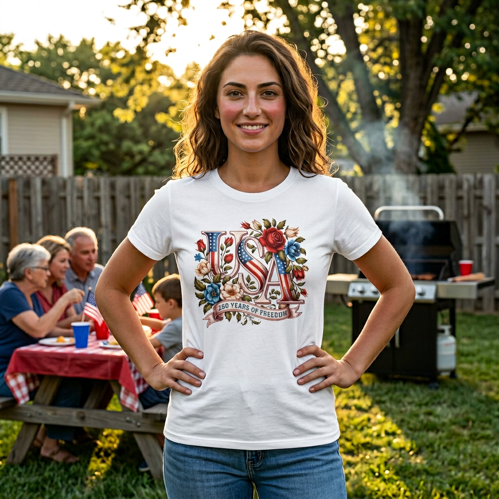 USA Floral 'Land of the Free' T-Shirt