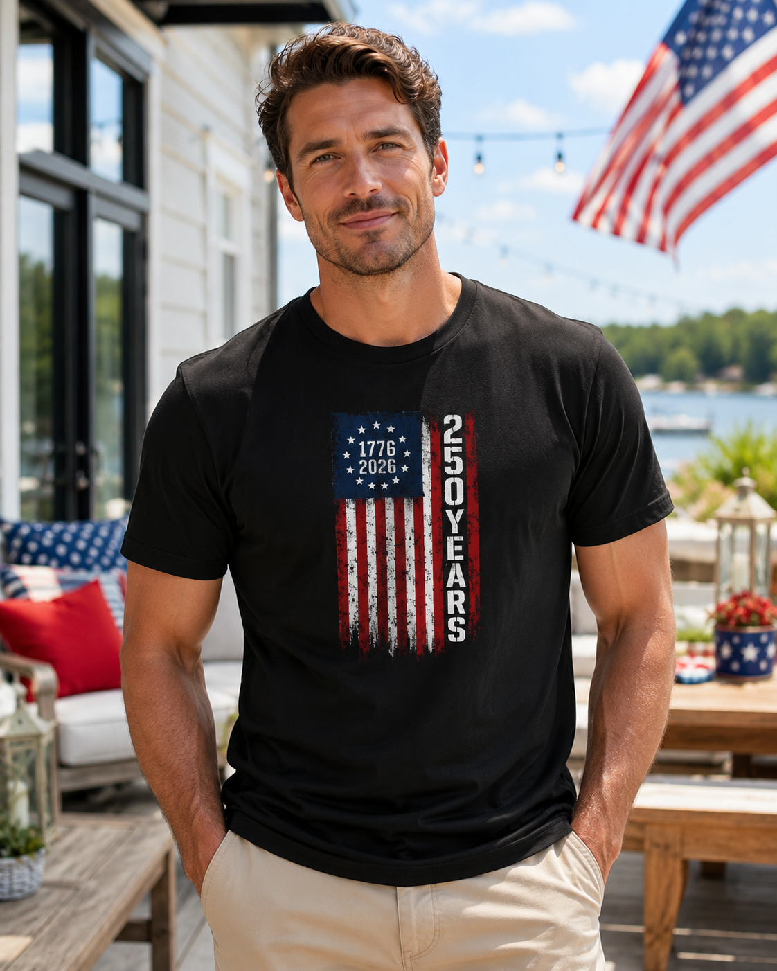 1776–2026 250 Years Flag T-Shirt — American Bicentennial Anniversary Tee