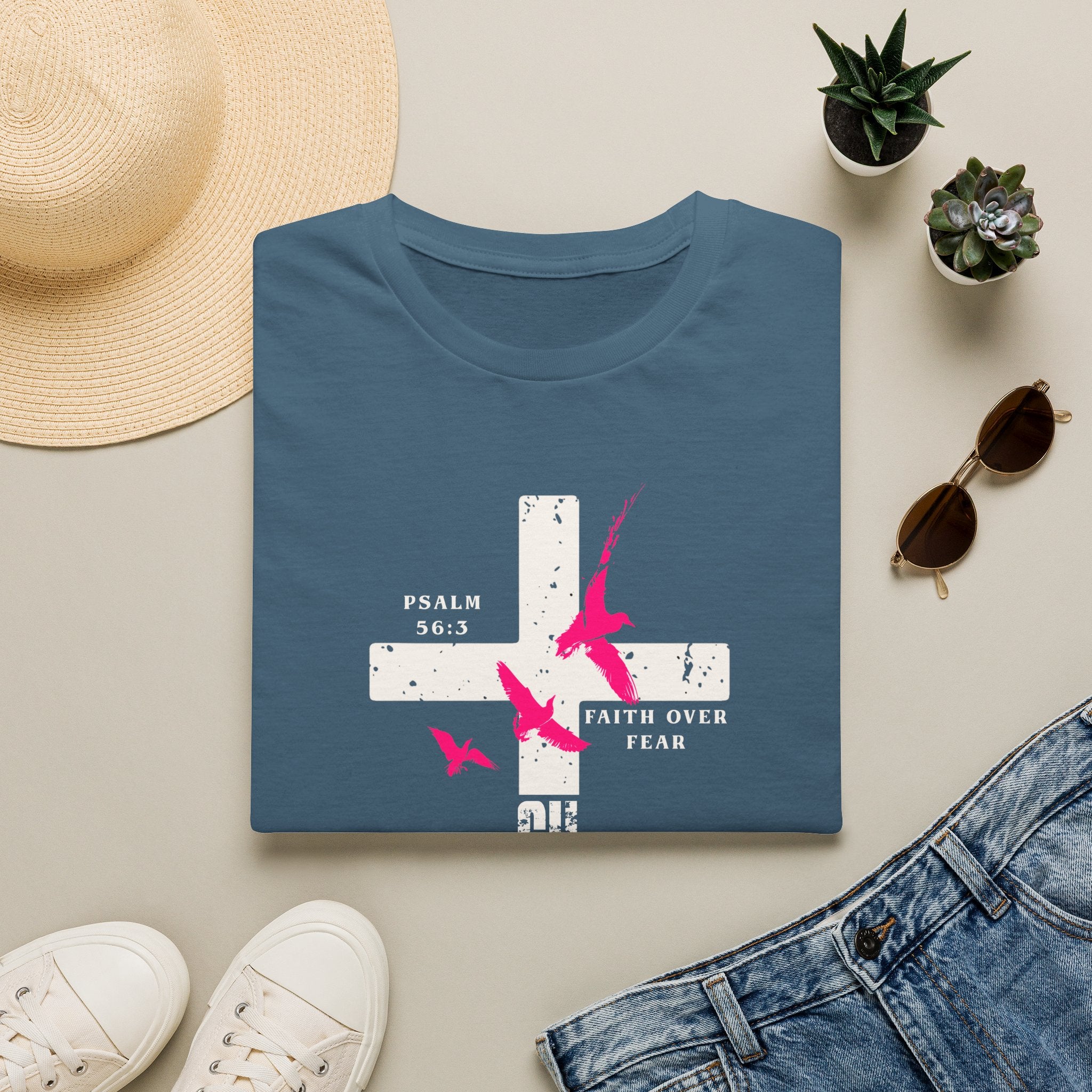 Faith Over Fear Cross T‑Shirt - Psalm 56:3