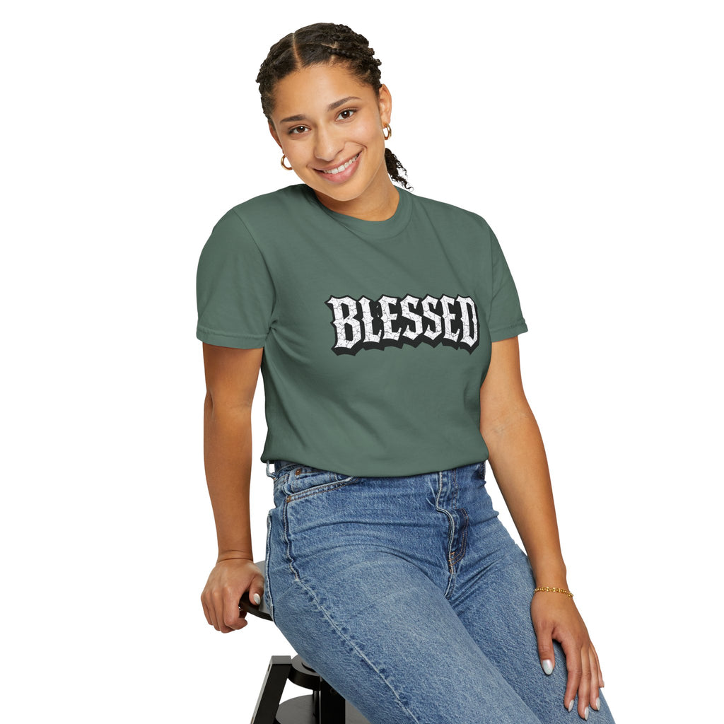 Blessed Script T-shirt | Garment-Dyed Casual Tee | Unisex T-shirt