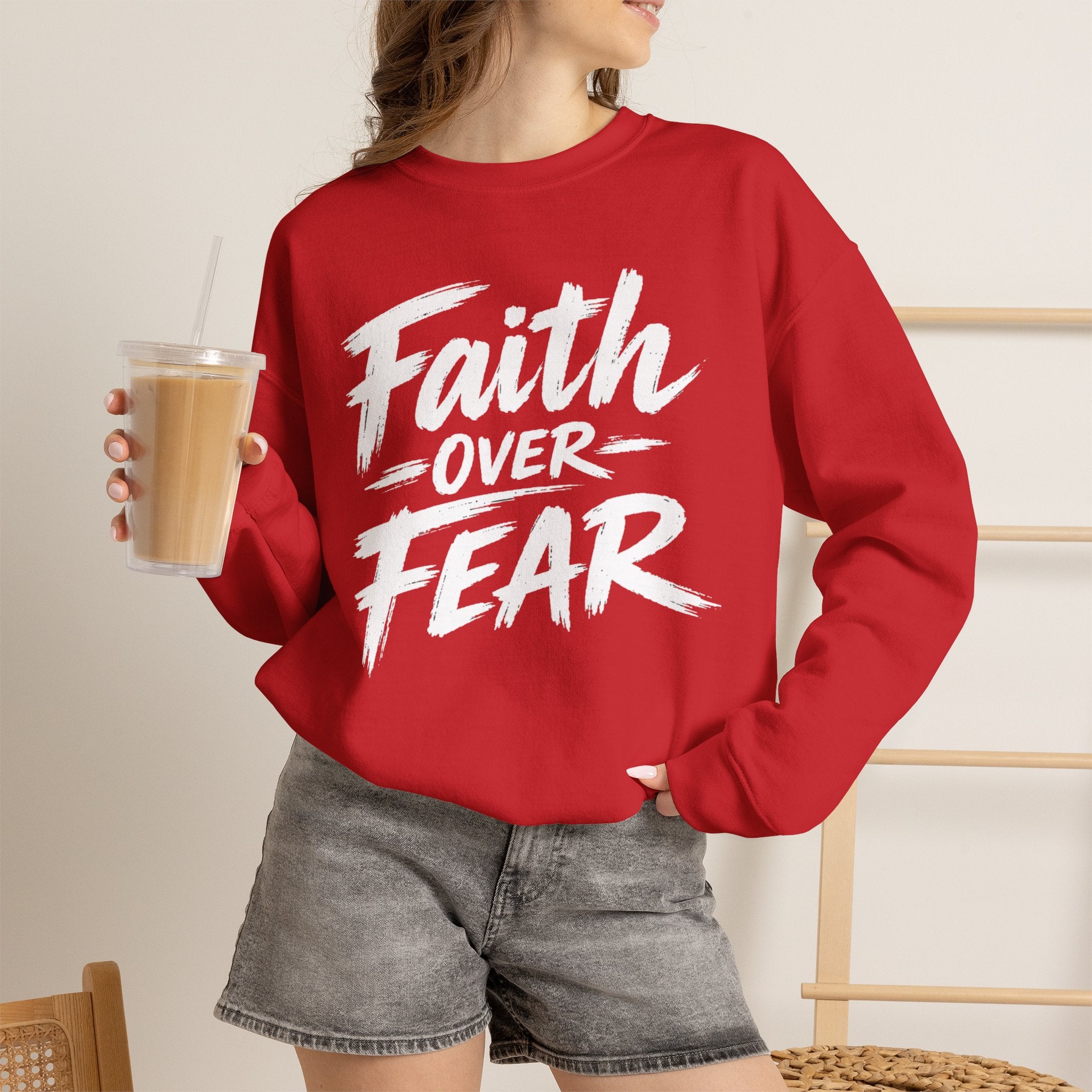 Faith Over Fear Sweatshirt | Inspirational Christian Typography Crewneck | Unisex sweatshirt