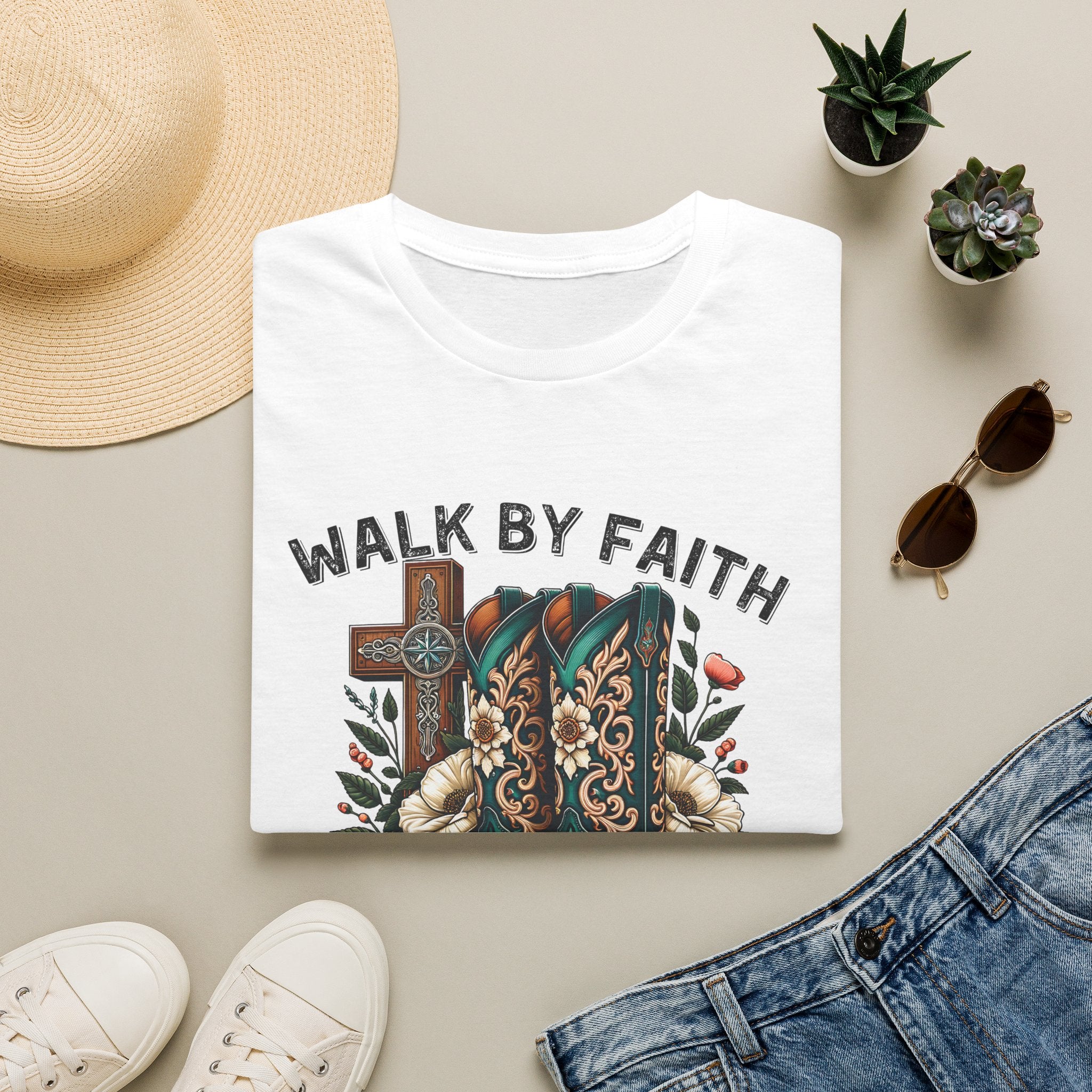 Walk By Faith Cowboy Boots T-Shirt — 'Walk By Faith' Christian Western Tee