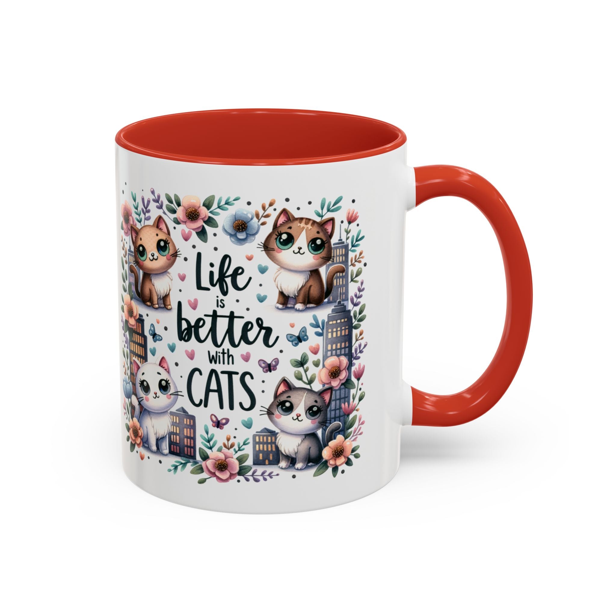 Life Is Better With Cats Accent Coffee Mug 11oz