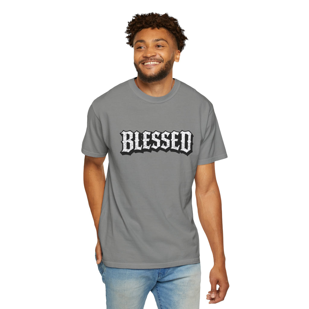 Blessed Script T-shirt | Garment-Dyed Casual Tee | Unisex T-shirt