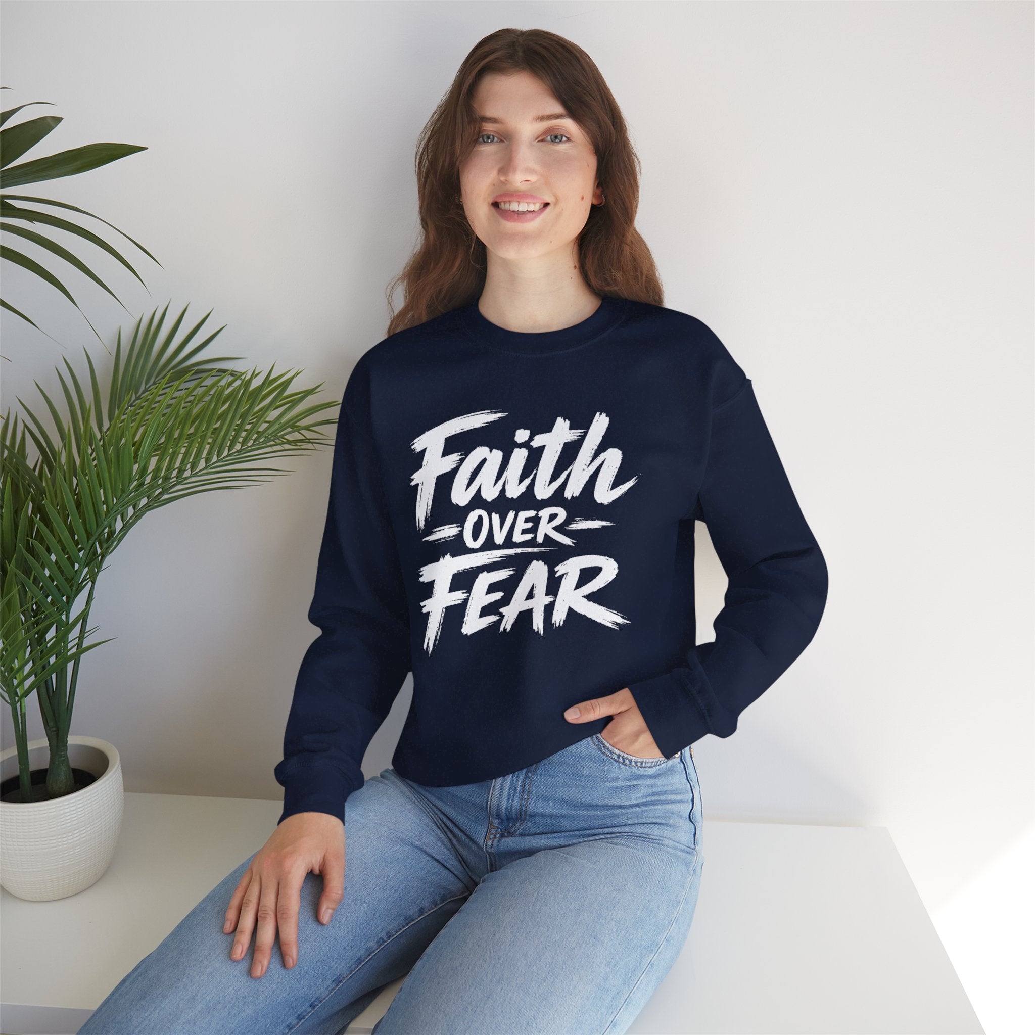 Faith Over Fear Sweatshirt | Inspirational Christian Typography Crewneck | Unisex sweatshirt