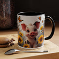 Cute Piglet, Sunflower & Monarch Butterflies Accent Coffee Mug