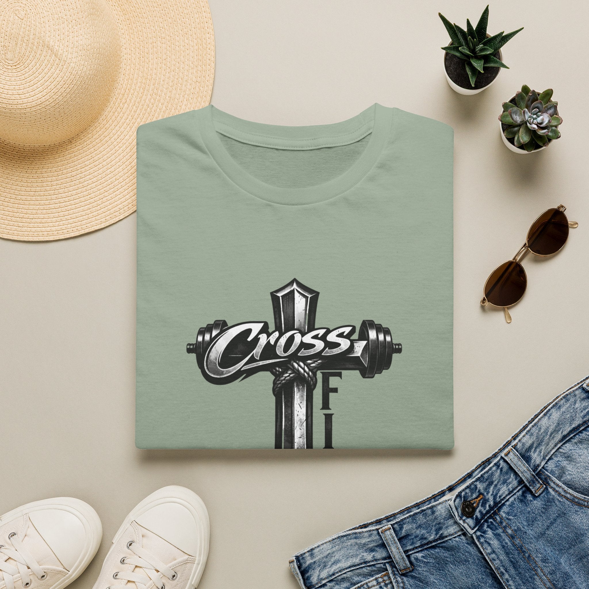 CrossFit Cross with Barbell T-Shirt | Hebrews 12:1 Fitness Faith Tee | Unisex Tee