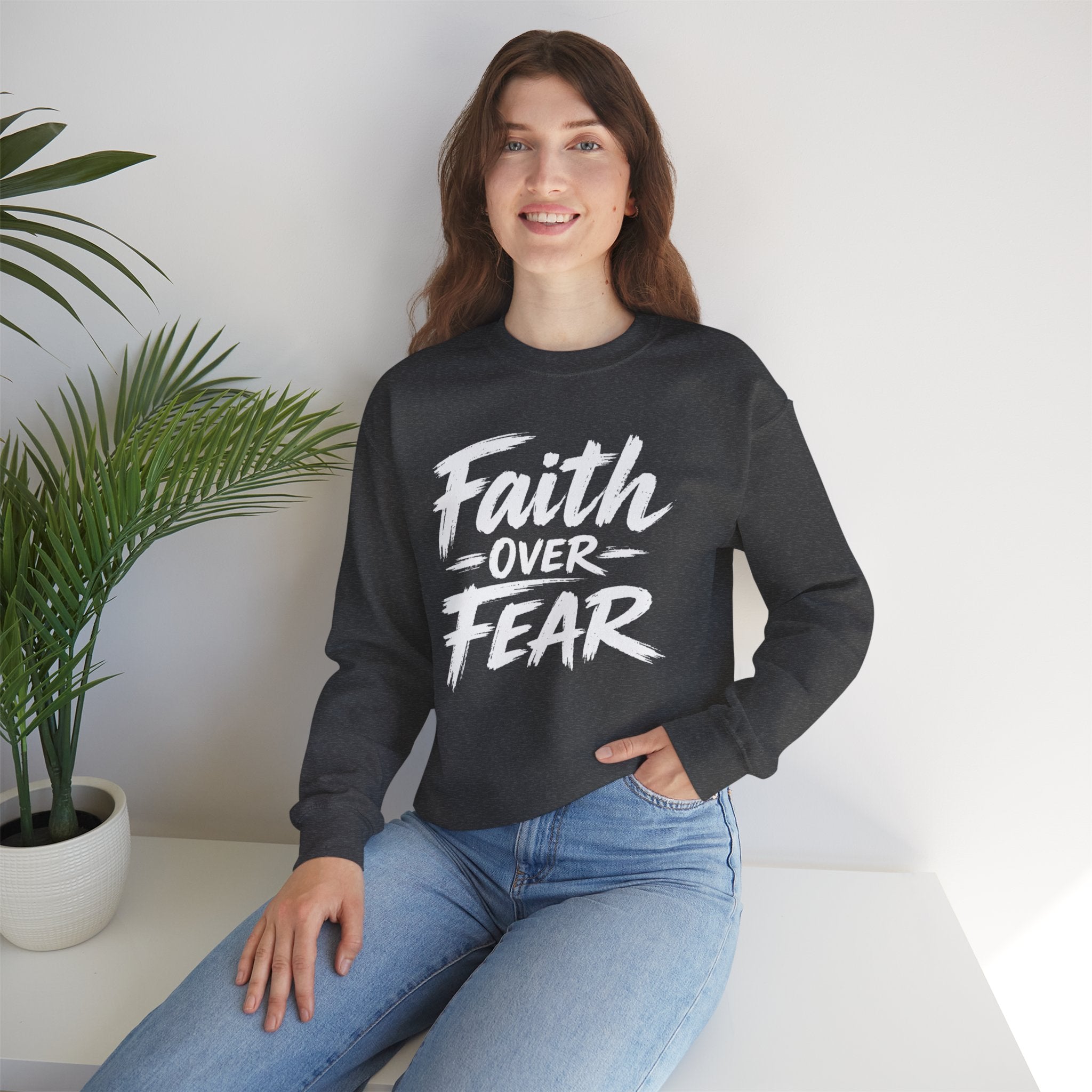 Faith Over Fear Sweatshirt | Inspirational Christian Typography Crewneck | Unisex sweatshirt