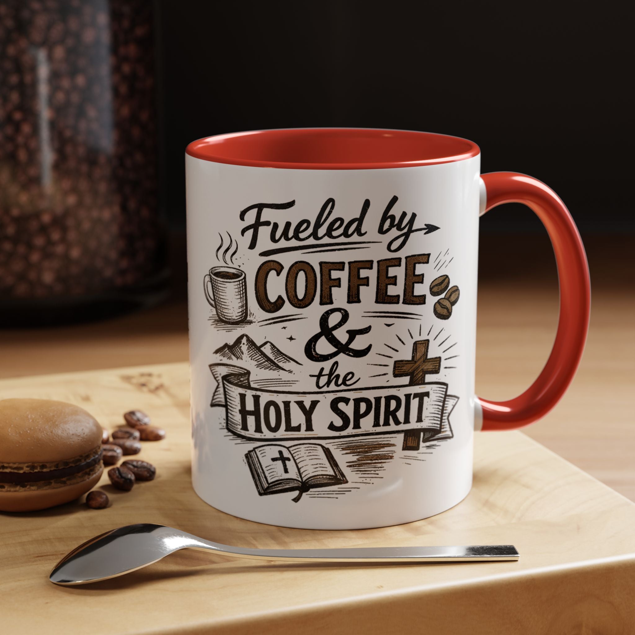 Fueled By Coffee And The Holy Spirit Accent Coffee Mug (11oz)