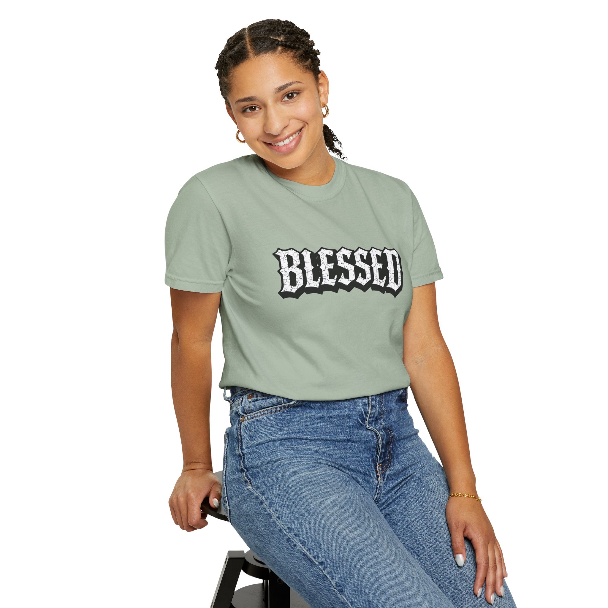 Blessed Script T-shirt | Garment-Dyed Casual Tee | Unisex T-shirt