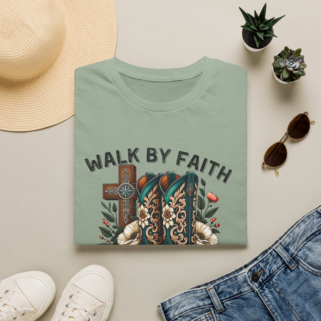 Walk By Faith Cowboy Boots T-Shirt — 'Walk By Faith' Christian Western Tee